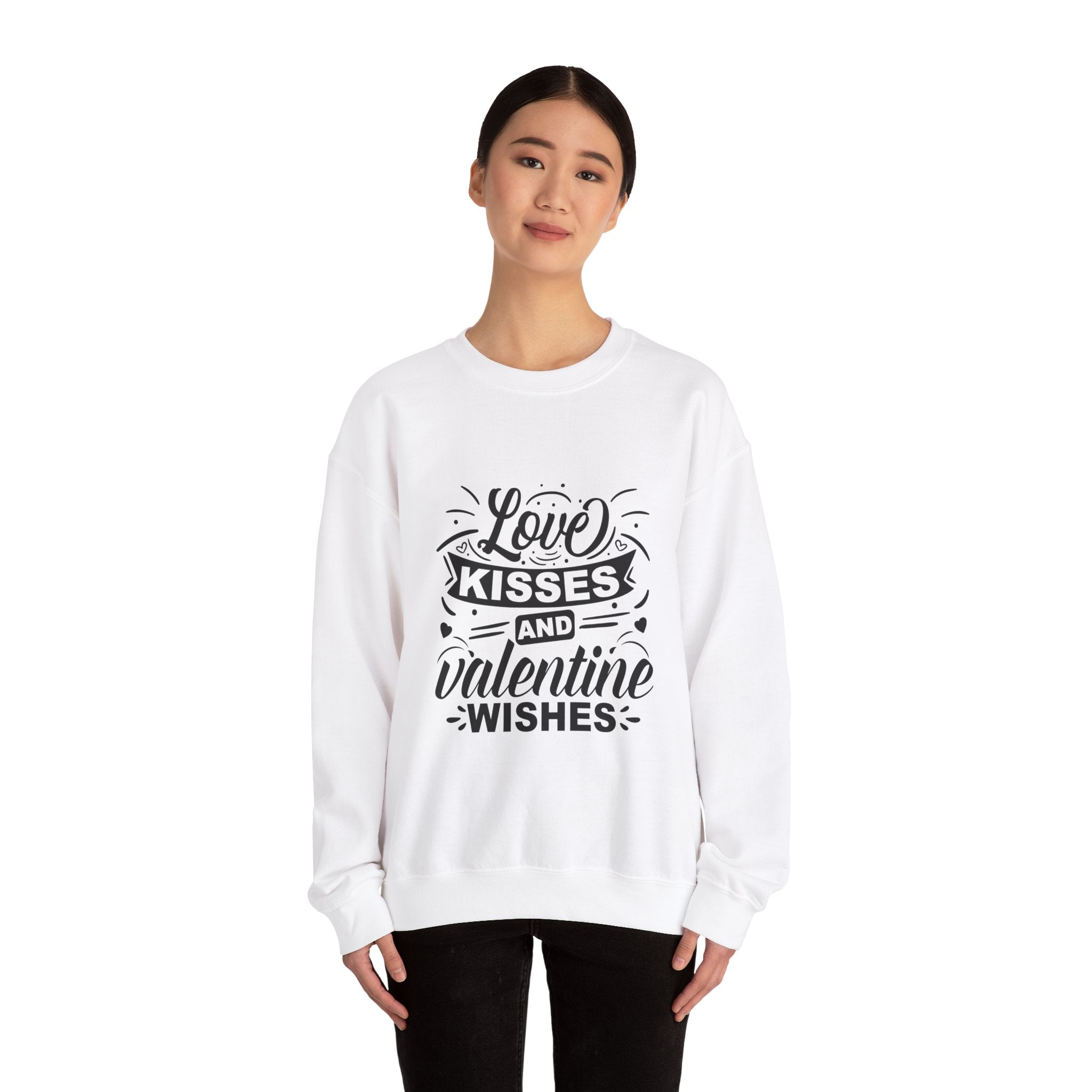 Love Kisses and Valentine Wishes-Valentine's Day Crewneck Sweatshirt-Phoenix Styles