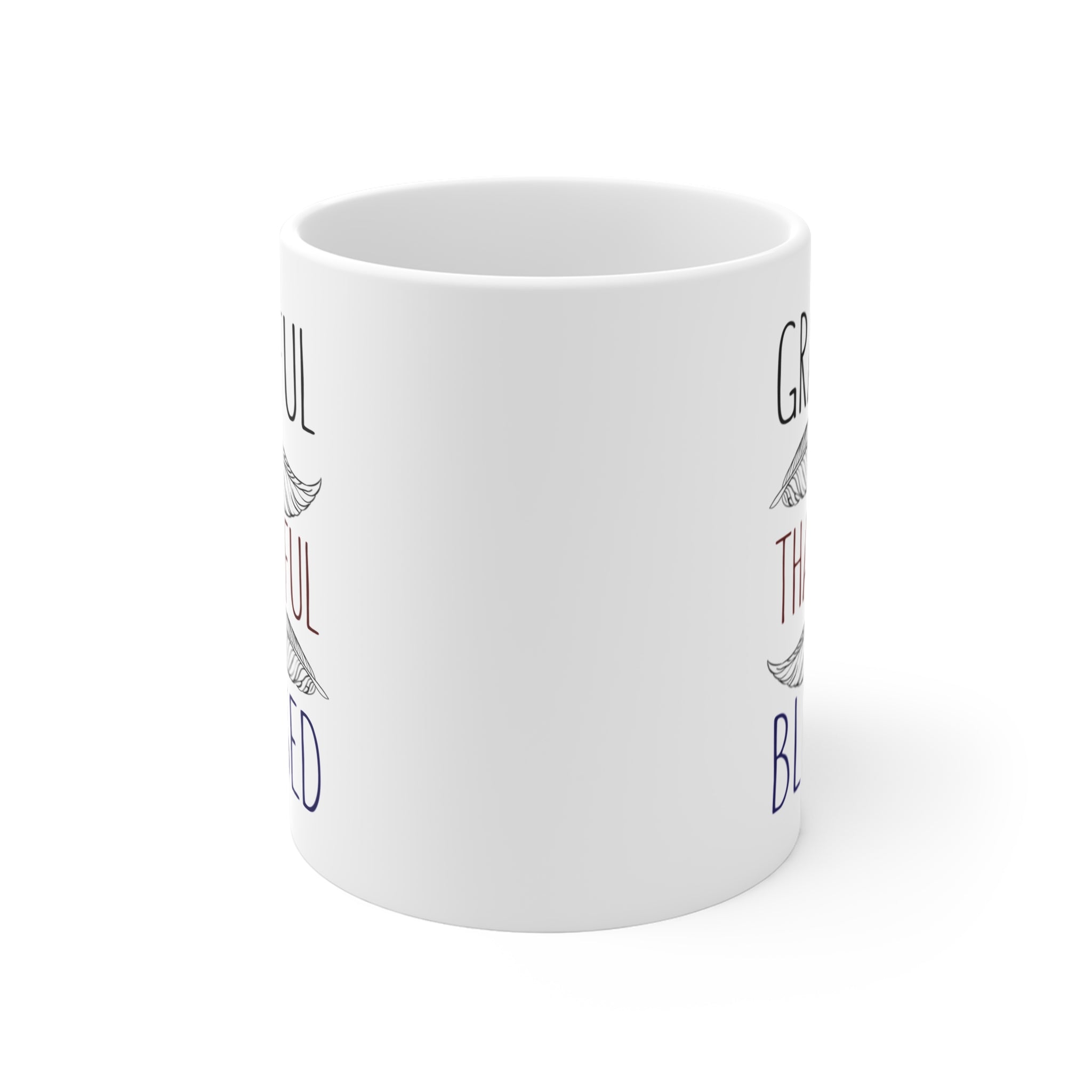 Grateful Thankful Blessed White Ceramic Mug