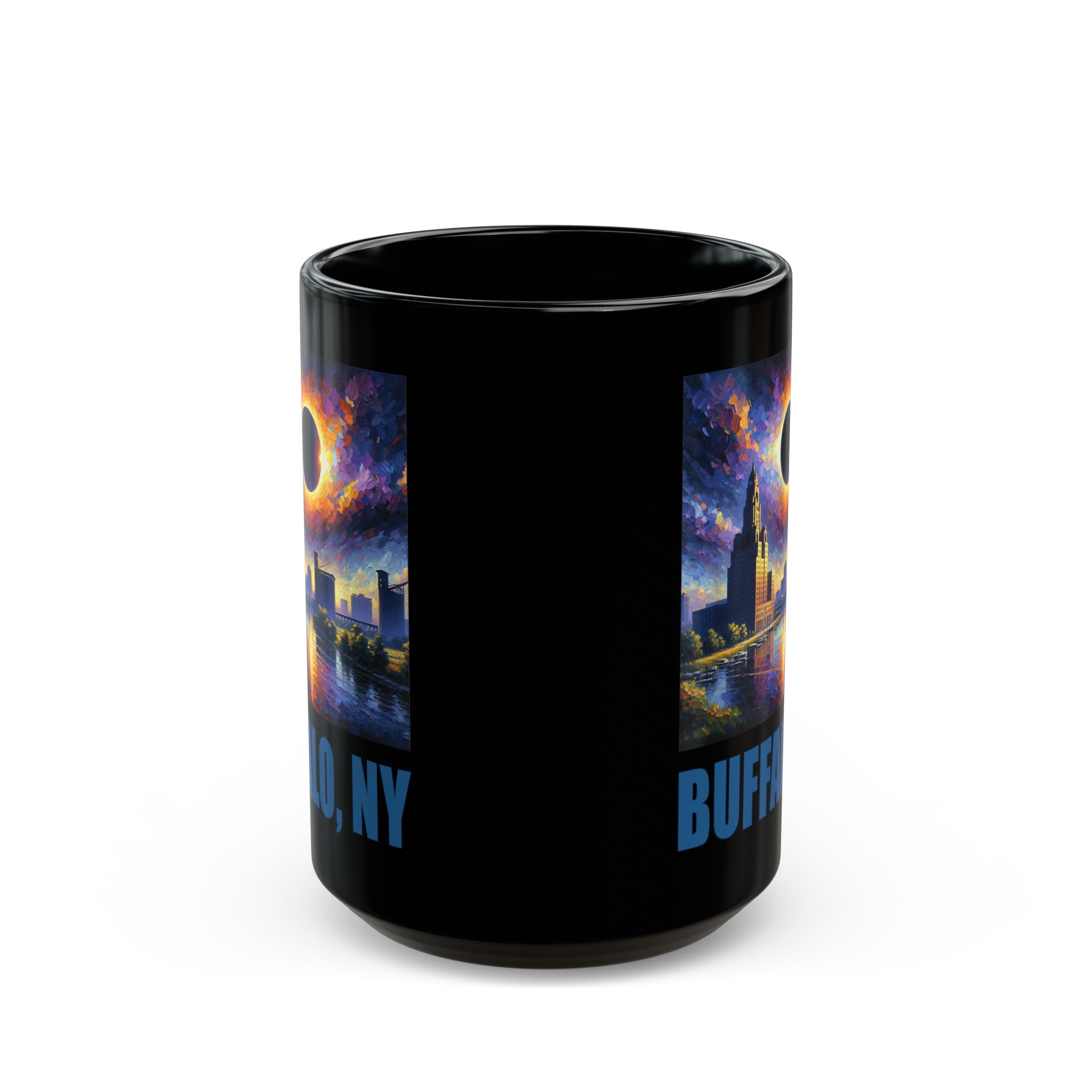 Buffalo NY Solar Eclipse Black Mug (11oz, 15oz)-Phoenix Styles