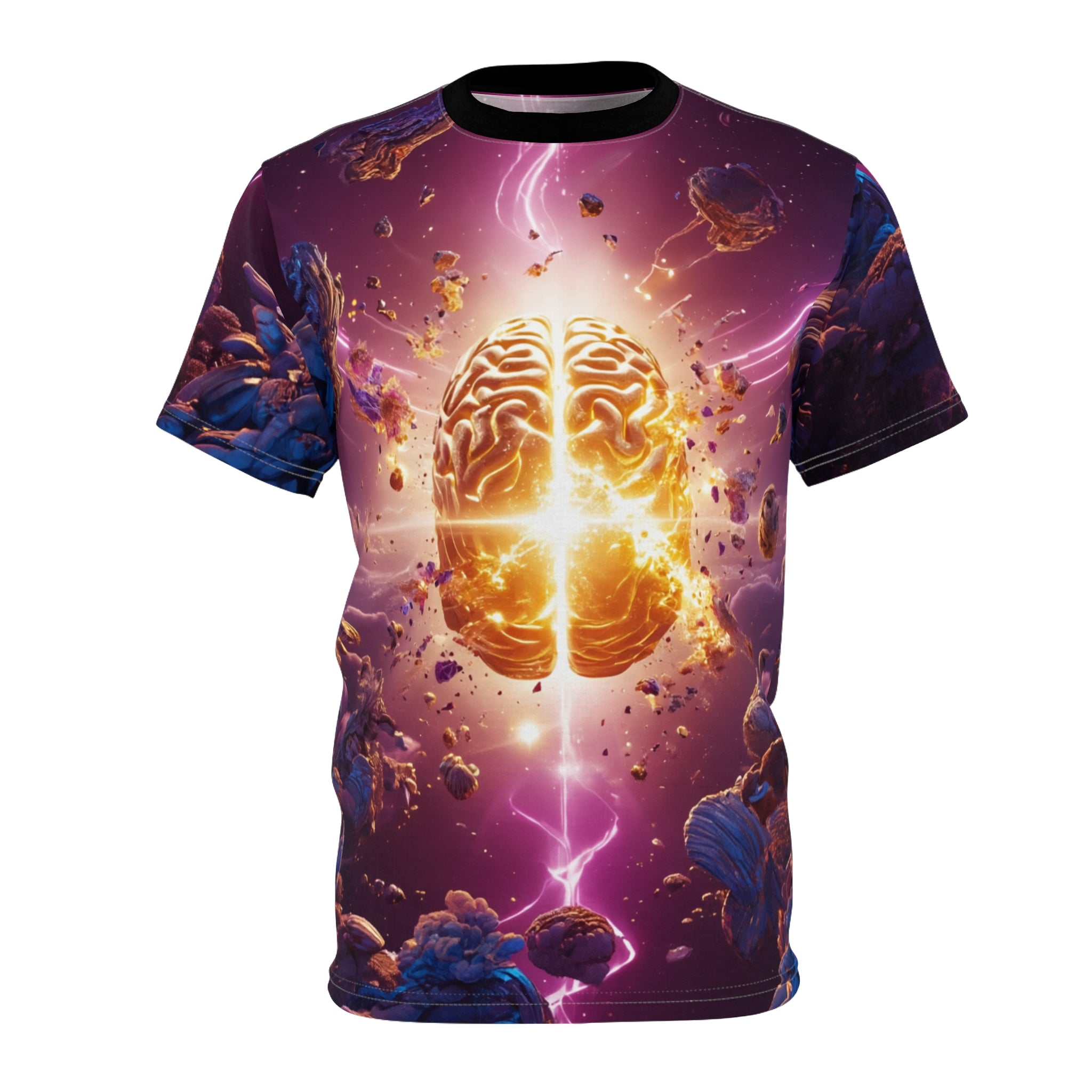 Cosmic Brain Tee - Colorful Space Design with Vibrant Energy