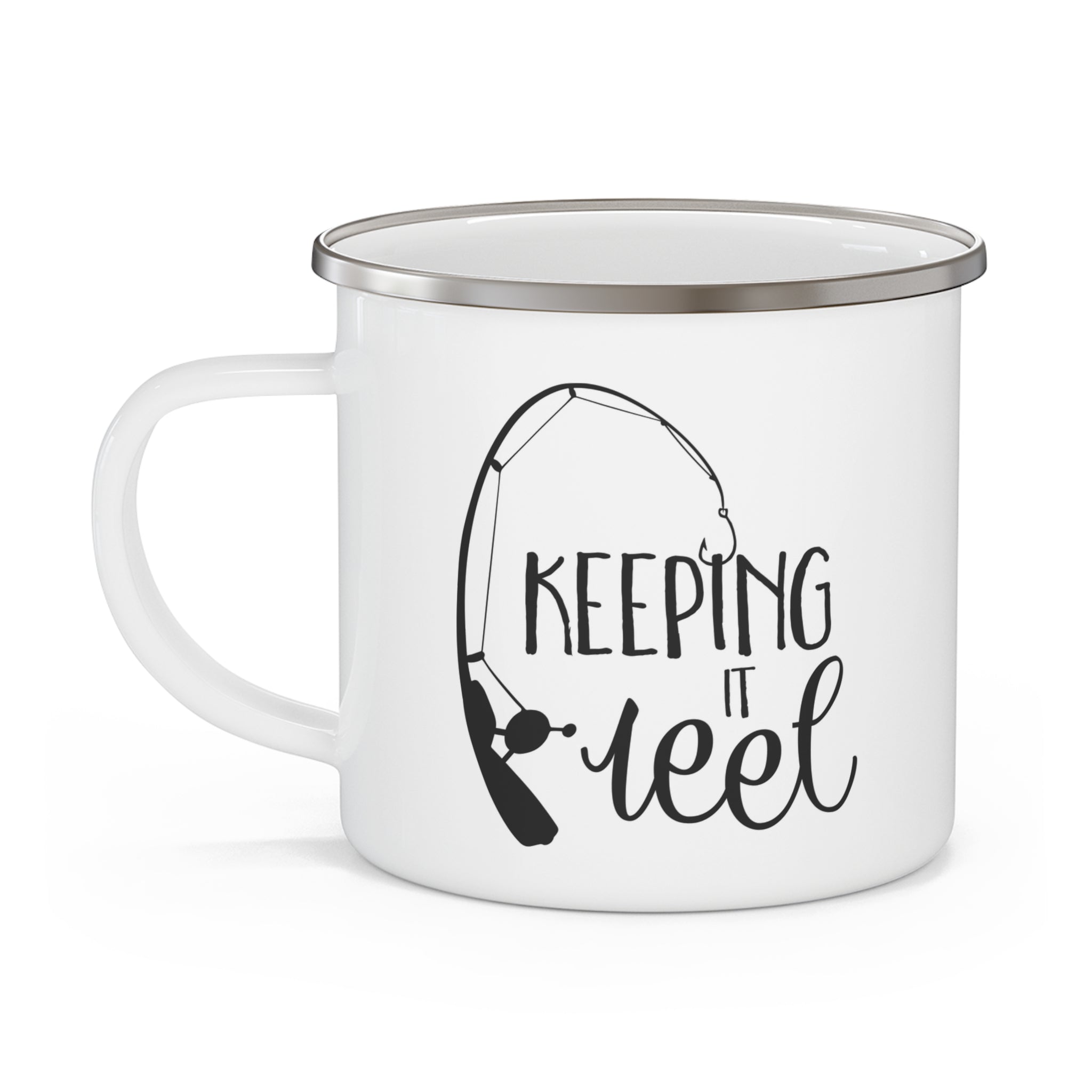 Fishing Enthusiast Enamel Camping Mug - "Keeping It Reel"