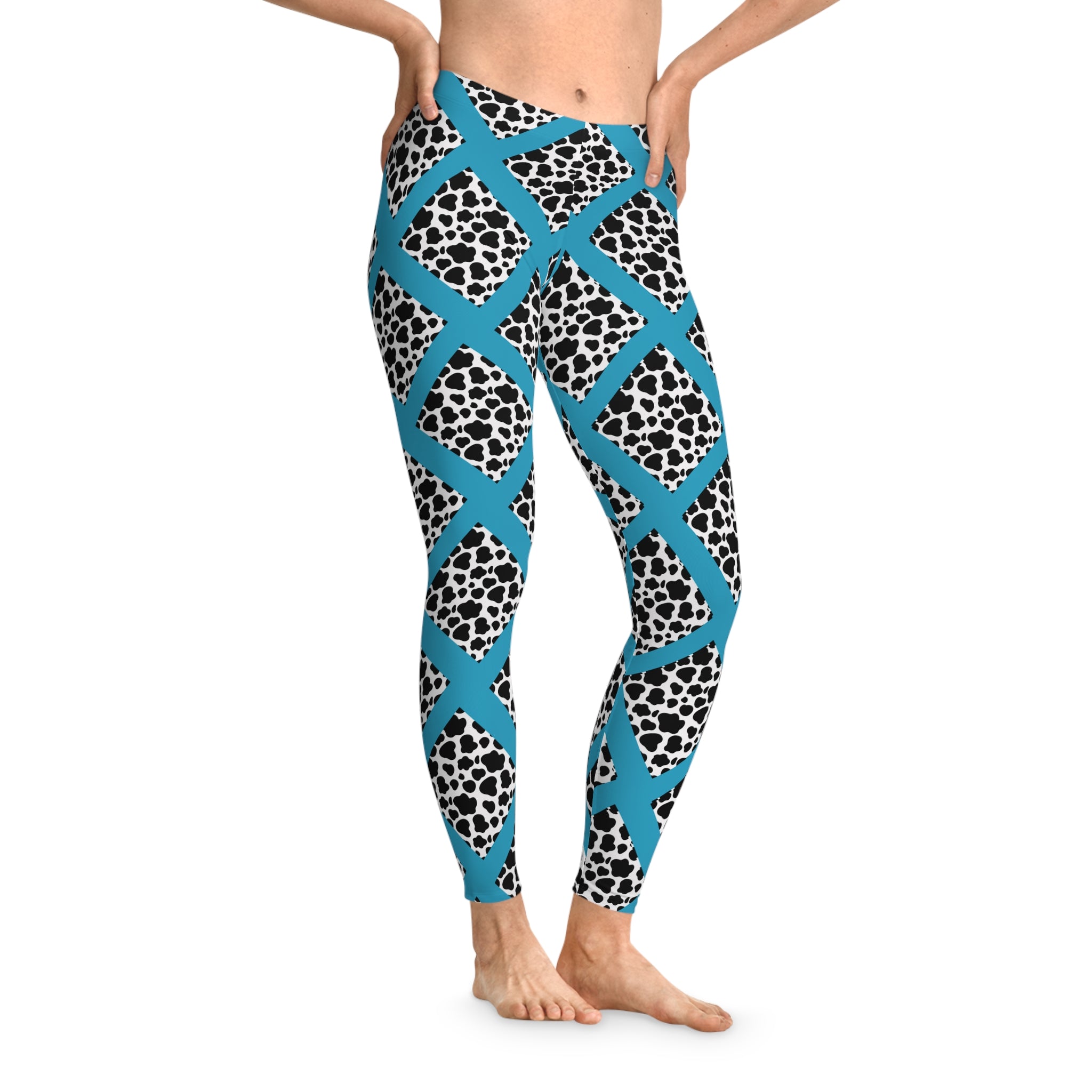 Jungle Beat Turquoise Stripe with Cow Print Leggings