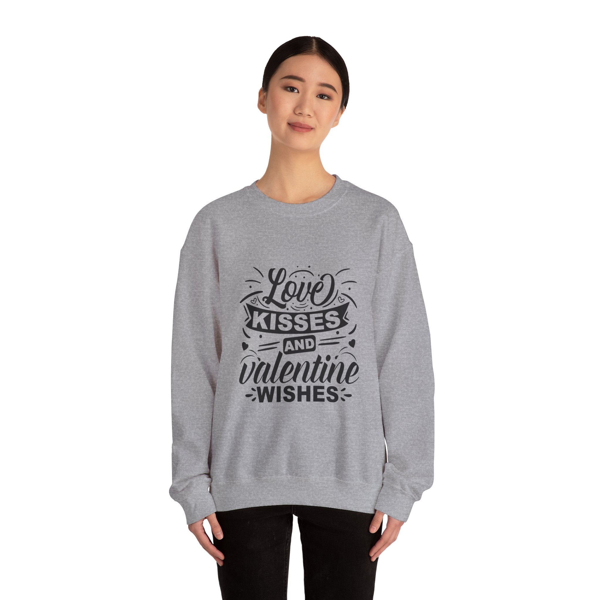 Love Kisses and Valentine Wishes-Valentine's Day Crewneck Sweatshirt-Phoenix Styles