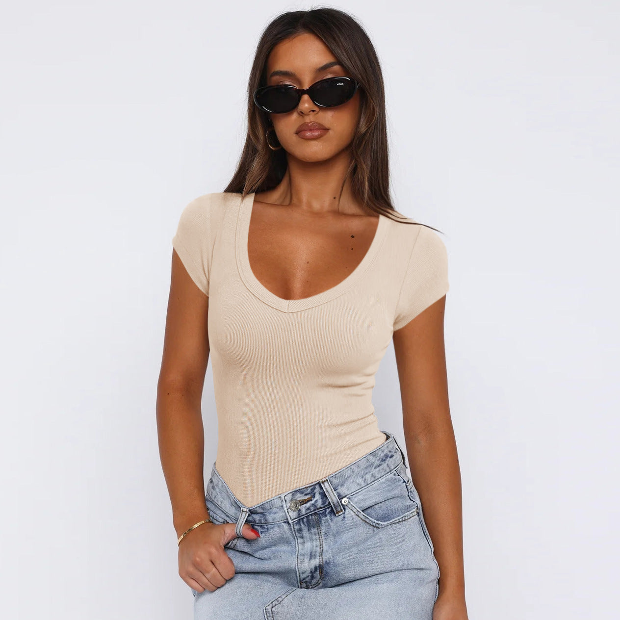 Short-Sleeved Spiral Pattern Slim T-Shirt