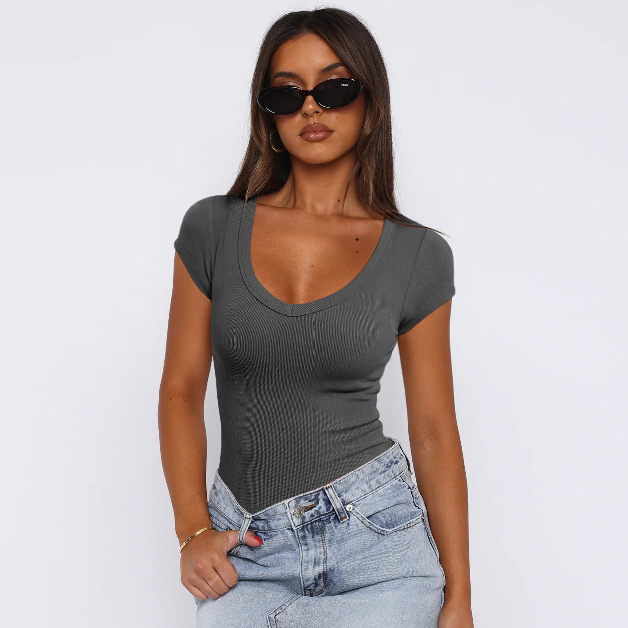 Short-Sleeved Spiral Pattern Slim T-Shirt
