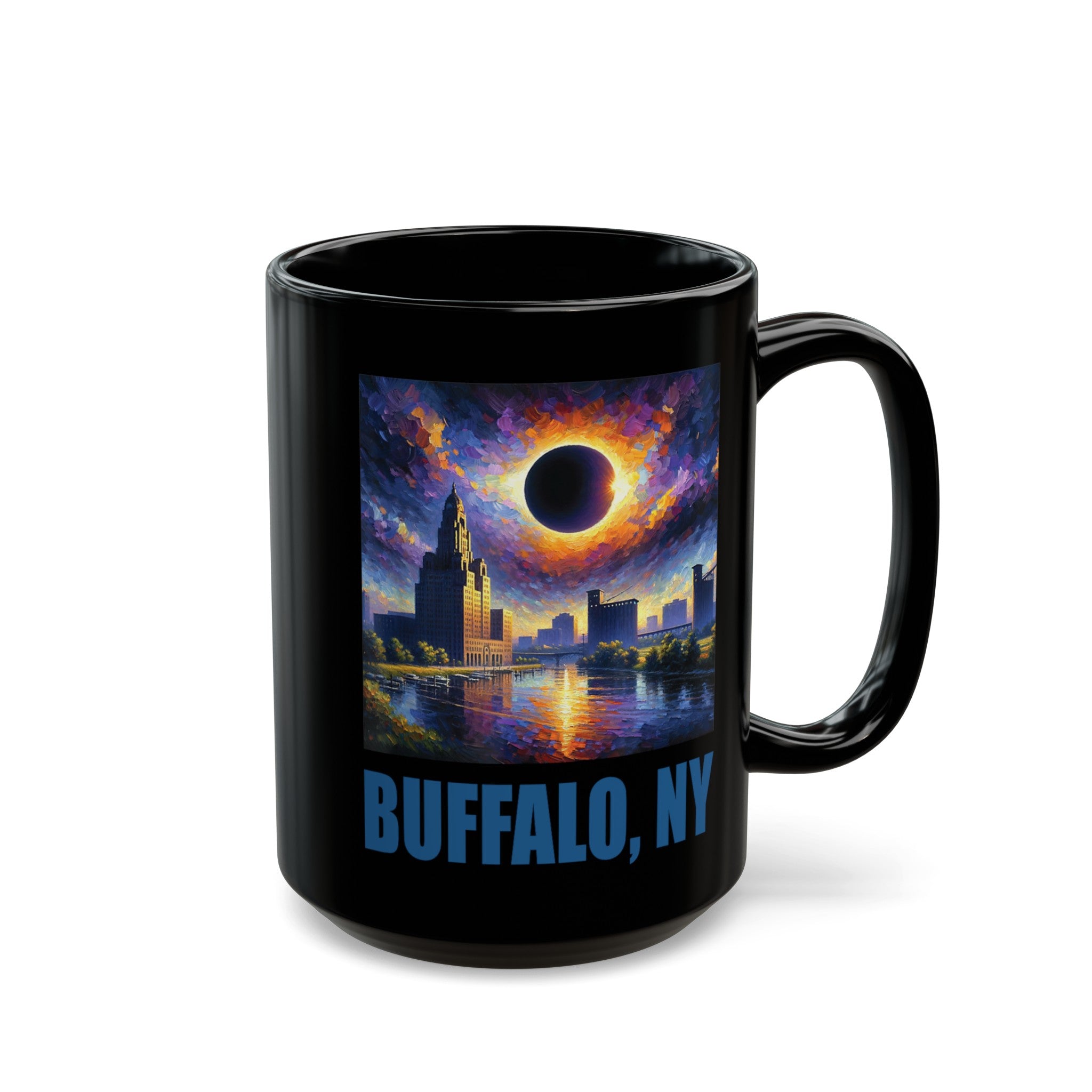 Buffalo NY Solar Eclipse Black Mug (11oz, 15oz)-Phoenix Styles