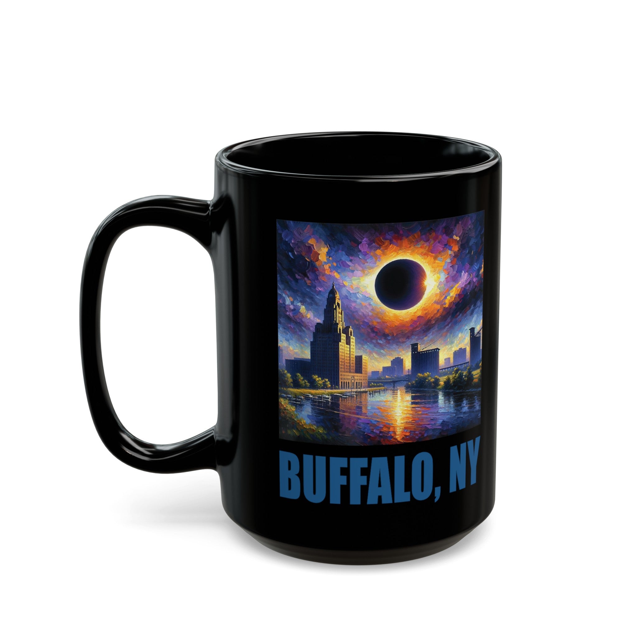 Buffalo NY Solar Eclipse Black Mug (11oz, 15oz)-Phoenix Styles