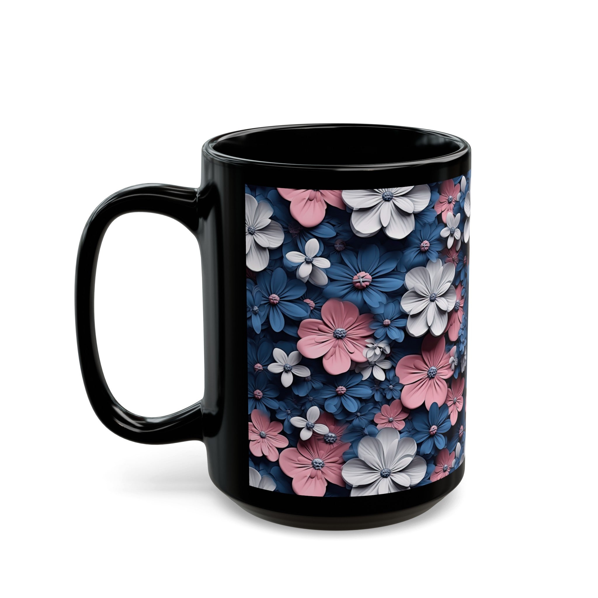 Flower Black Mug (11oz, 15oz)-Phoenix Styles