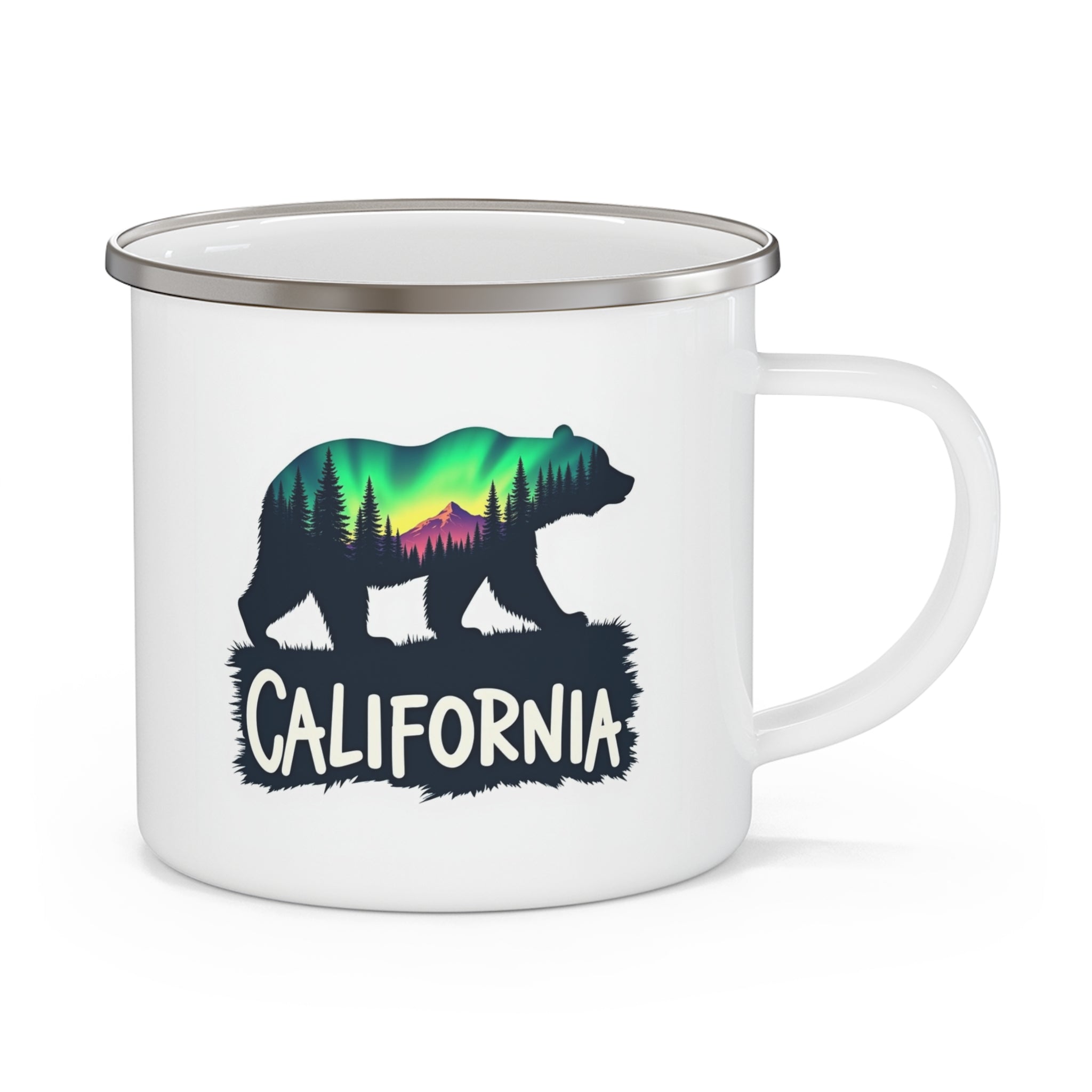 California Bear Enamel Camping Mug - Nature Lover’s Outdoor Drinkware