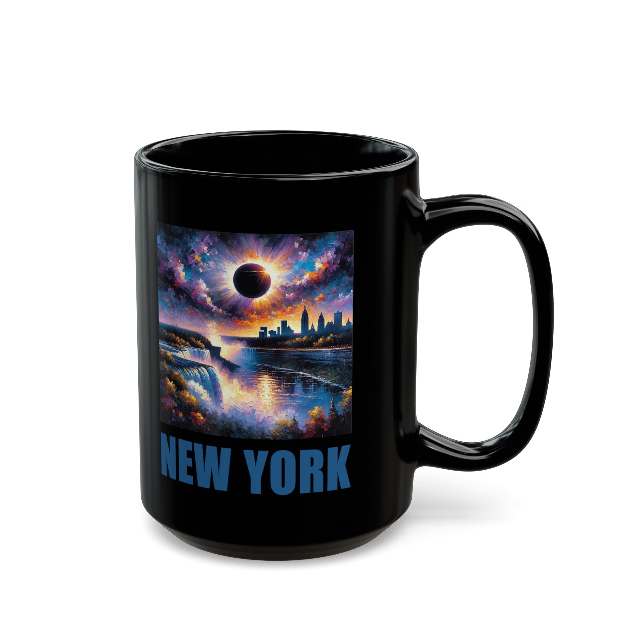 New York Solar Eclipse Black Mug (11oz, 15oz)-Phoenix Styles