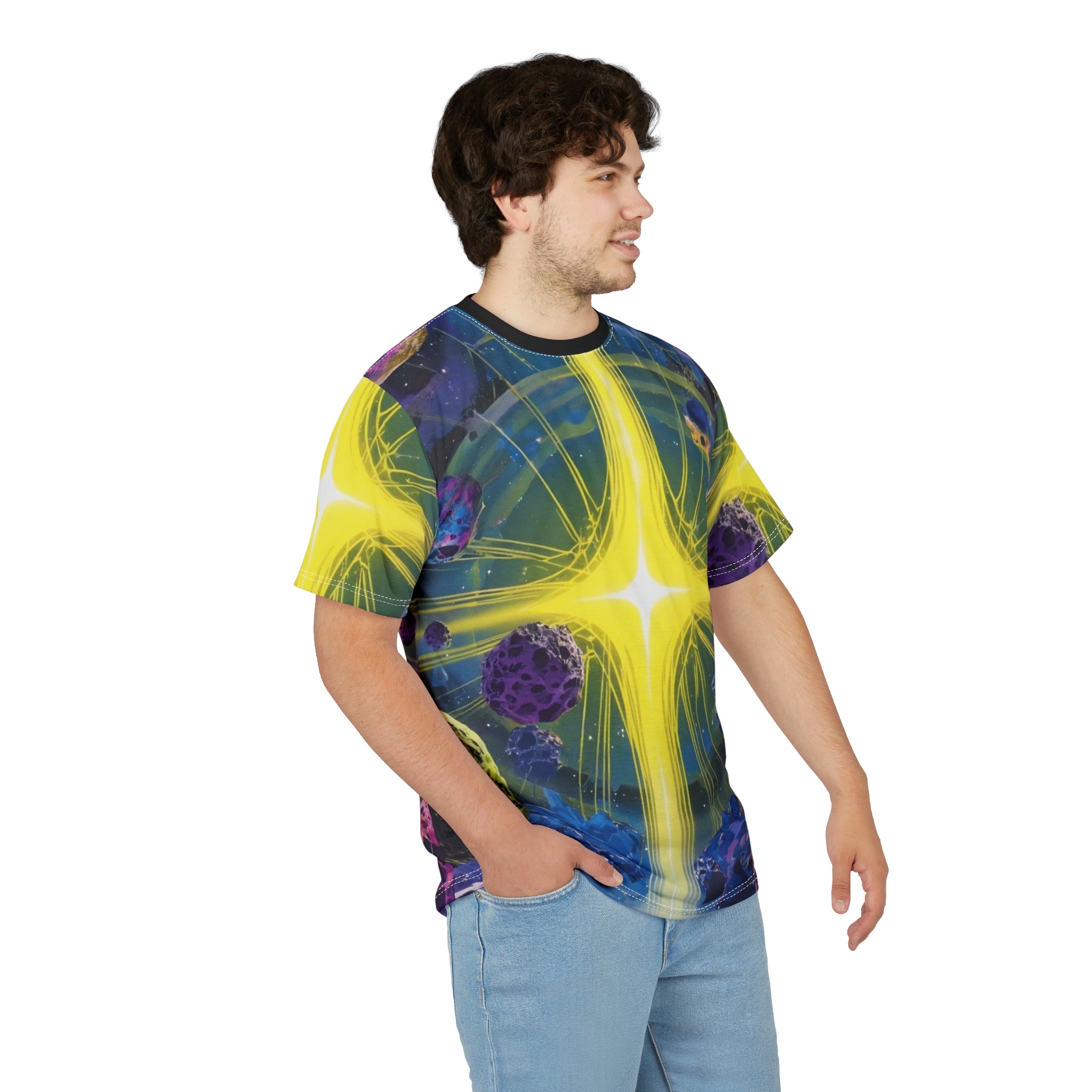 Cosmic Vibes Cut & Sew Tee - Bright Galaxy Design