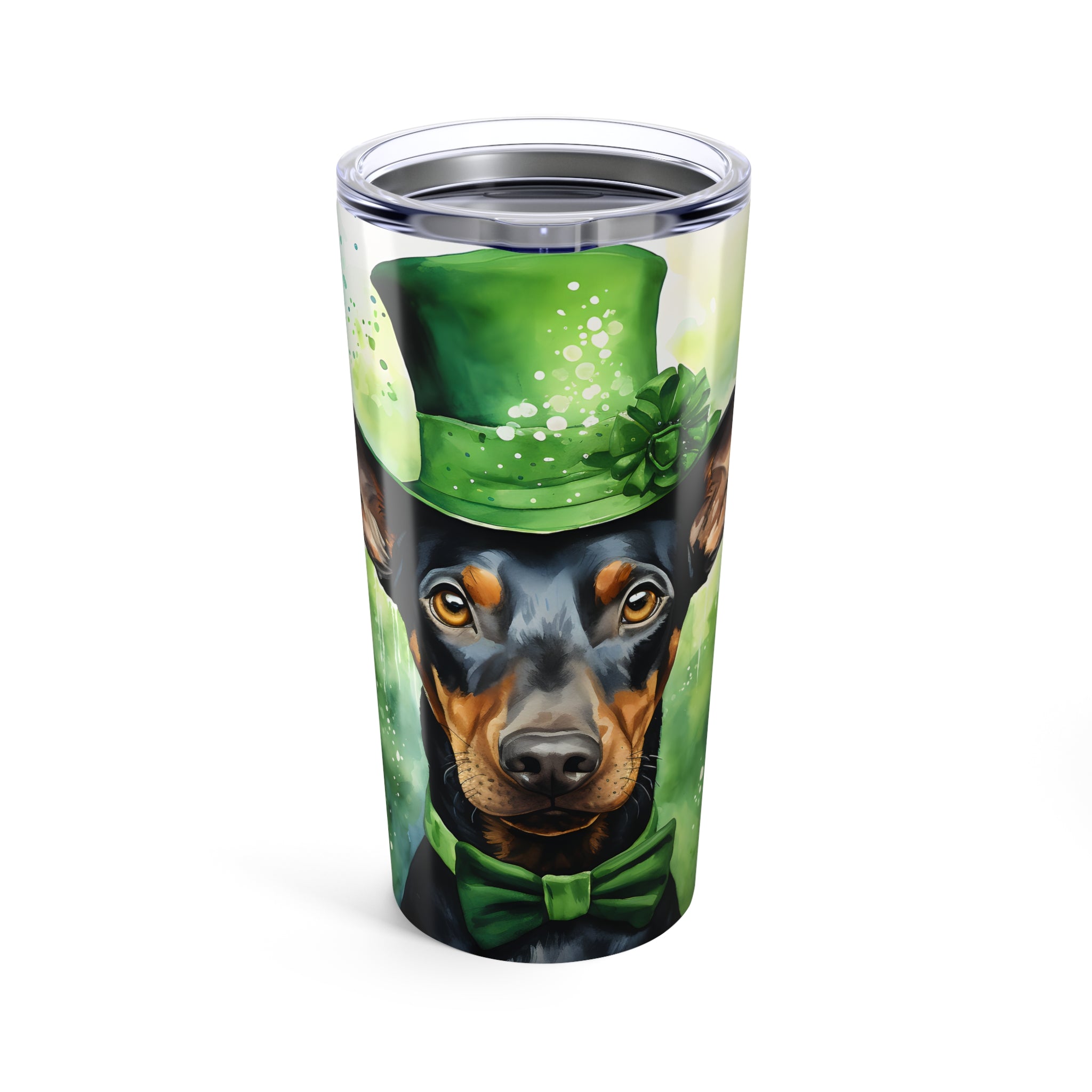 Doberman- St. Patrick's Day Dog Tumbler with Green Theme