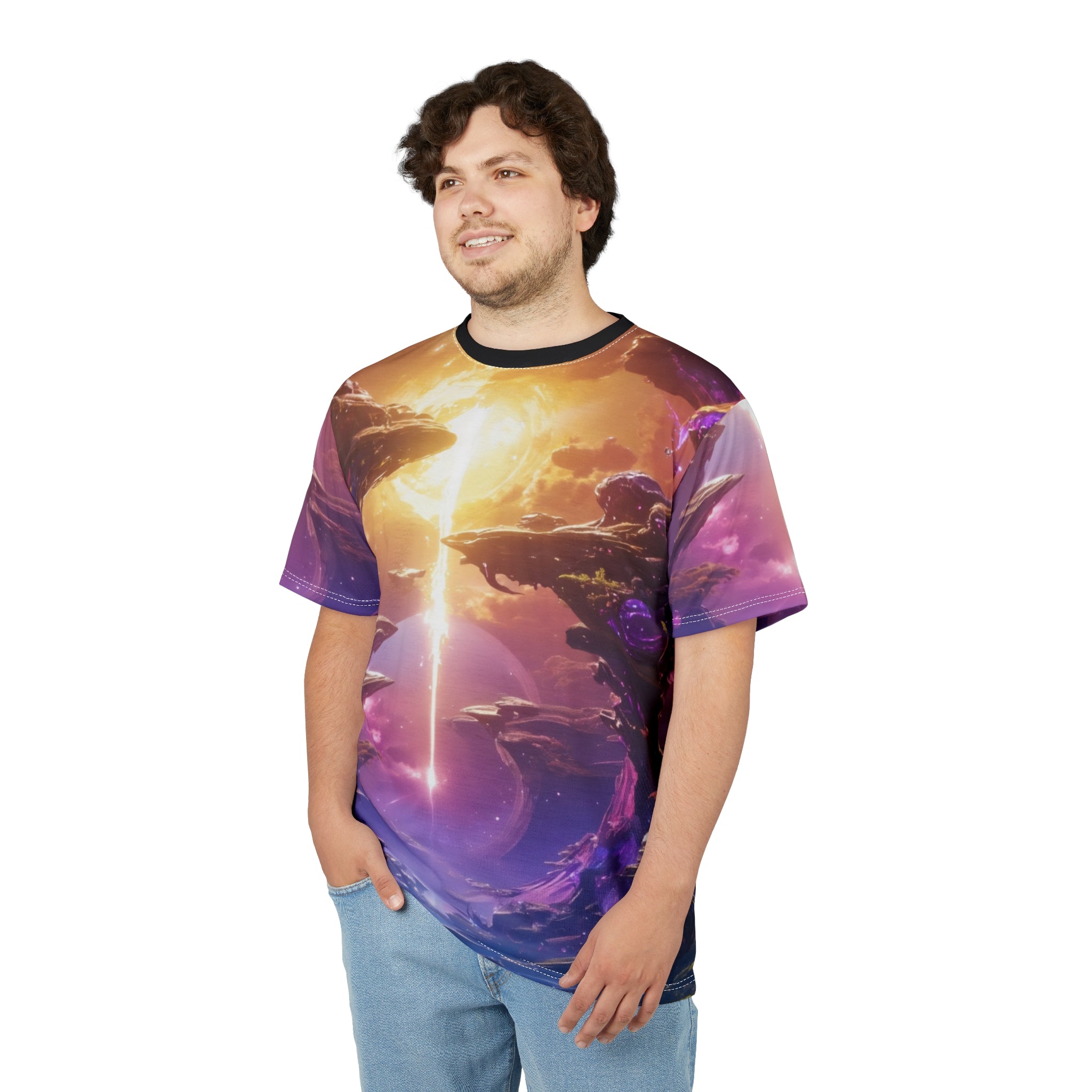 Cosmic Dreamscape Unisex Cut & Sew Tee - Vibrant Galaxy Print T-Shirt for Space Lovers