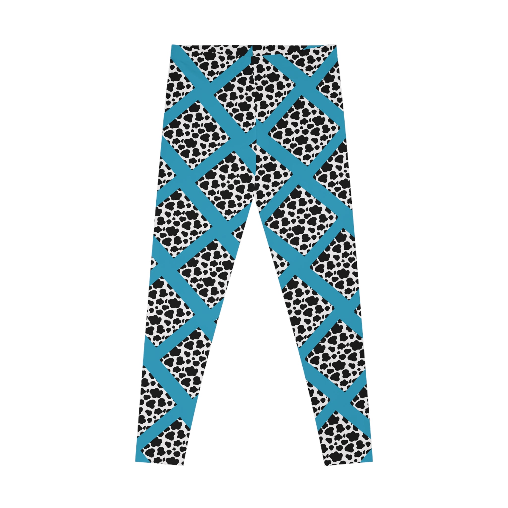 Jungle Beat Turquoise Stripe with Cow Print Leggings