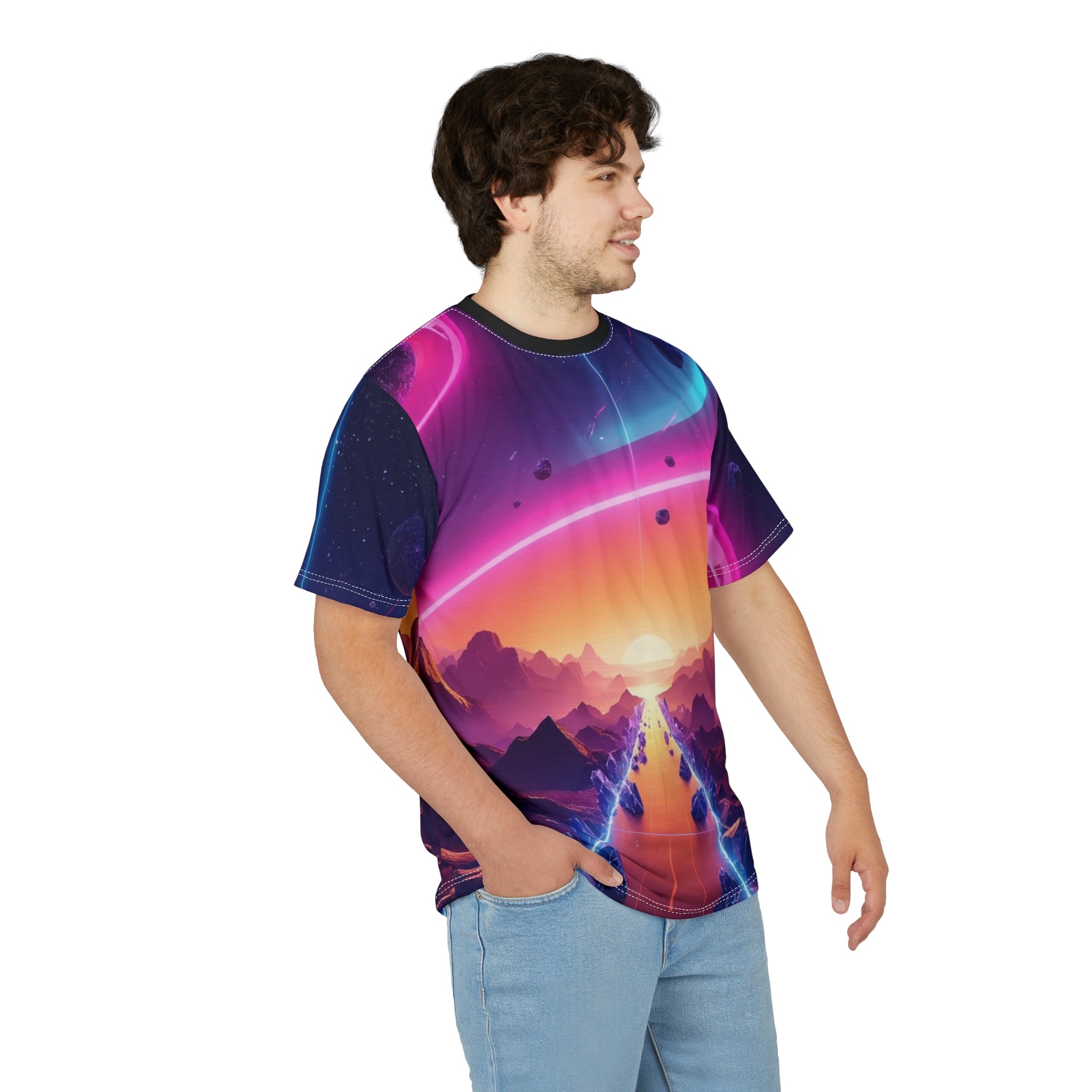Cosmic Adventure Tee - Cut & Sew T-Shirt with Vibrant Galaxy Design