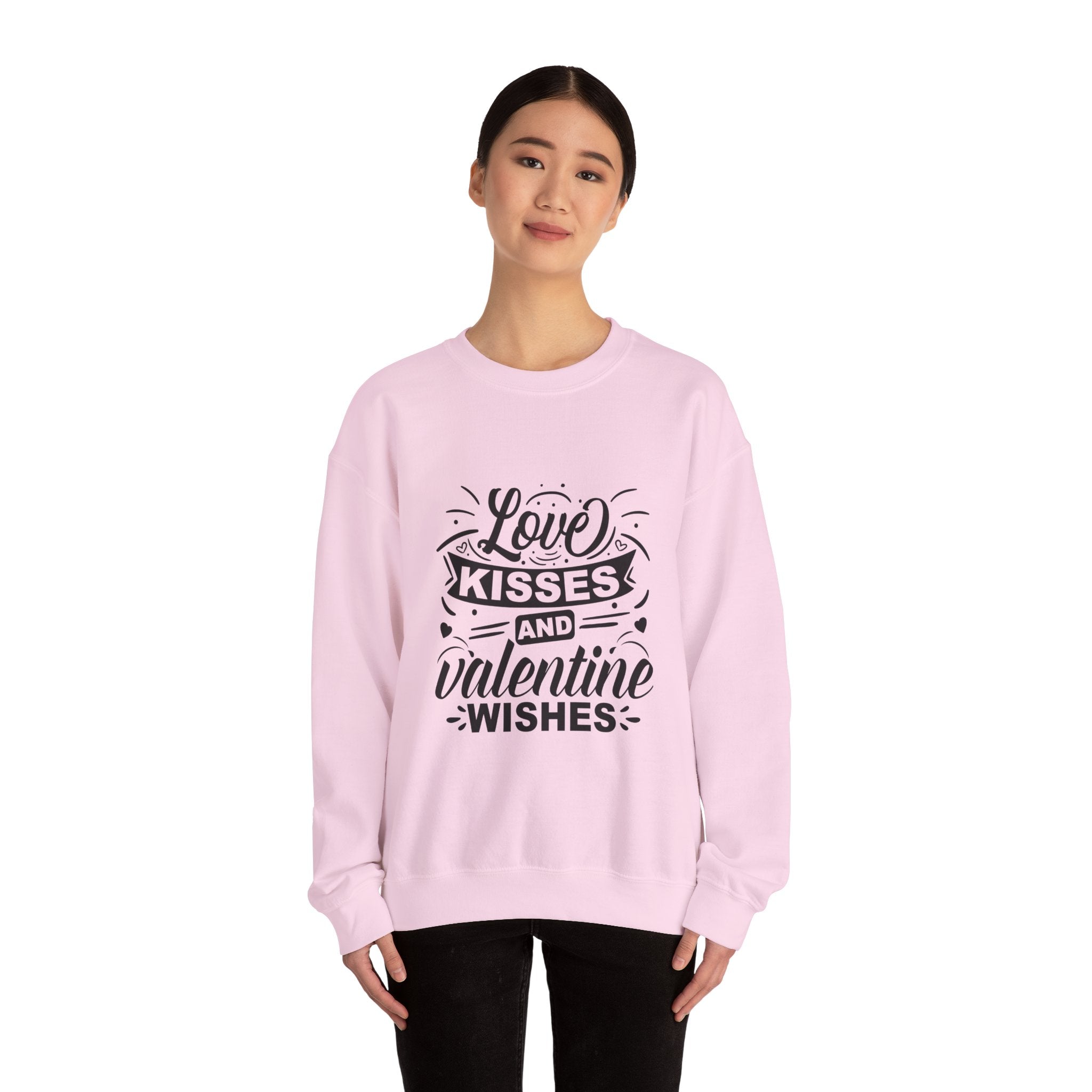 Love Kisses and Valentine Wishes-Valentine's Day Crewneck Sweatshirt-Phoenix Styles