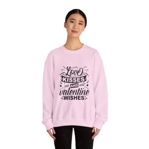 Love Kisses and Valentine Wishes-Valentine's Day Crewneck Sweatshirt-Phoenix Styles