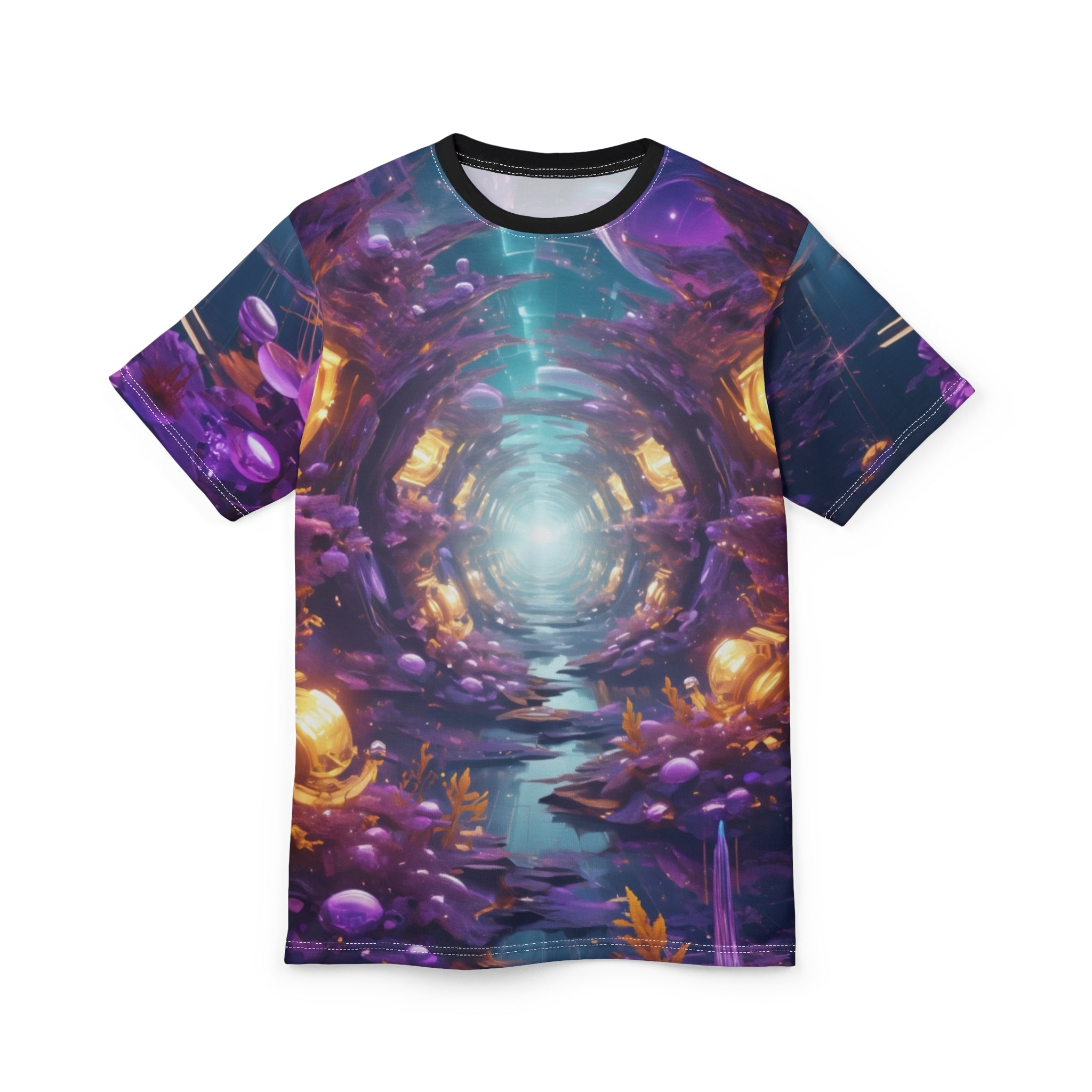 Mystical Underwater Tee -Cut & Sew Shirt with Vibrant Coral Design