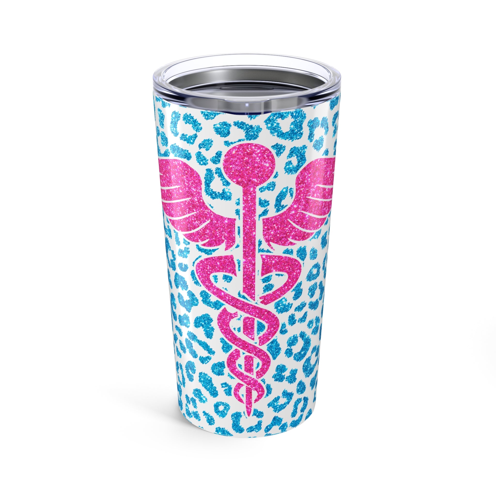 Pink Caduceus Glitter Tumbler 20oz - Stylish Insulated Travel Mug for Nurses and Medical Professionals