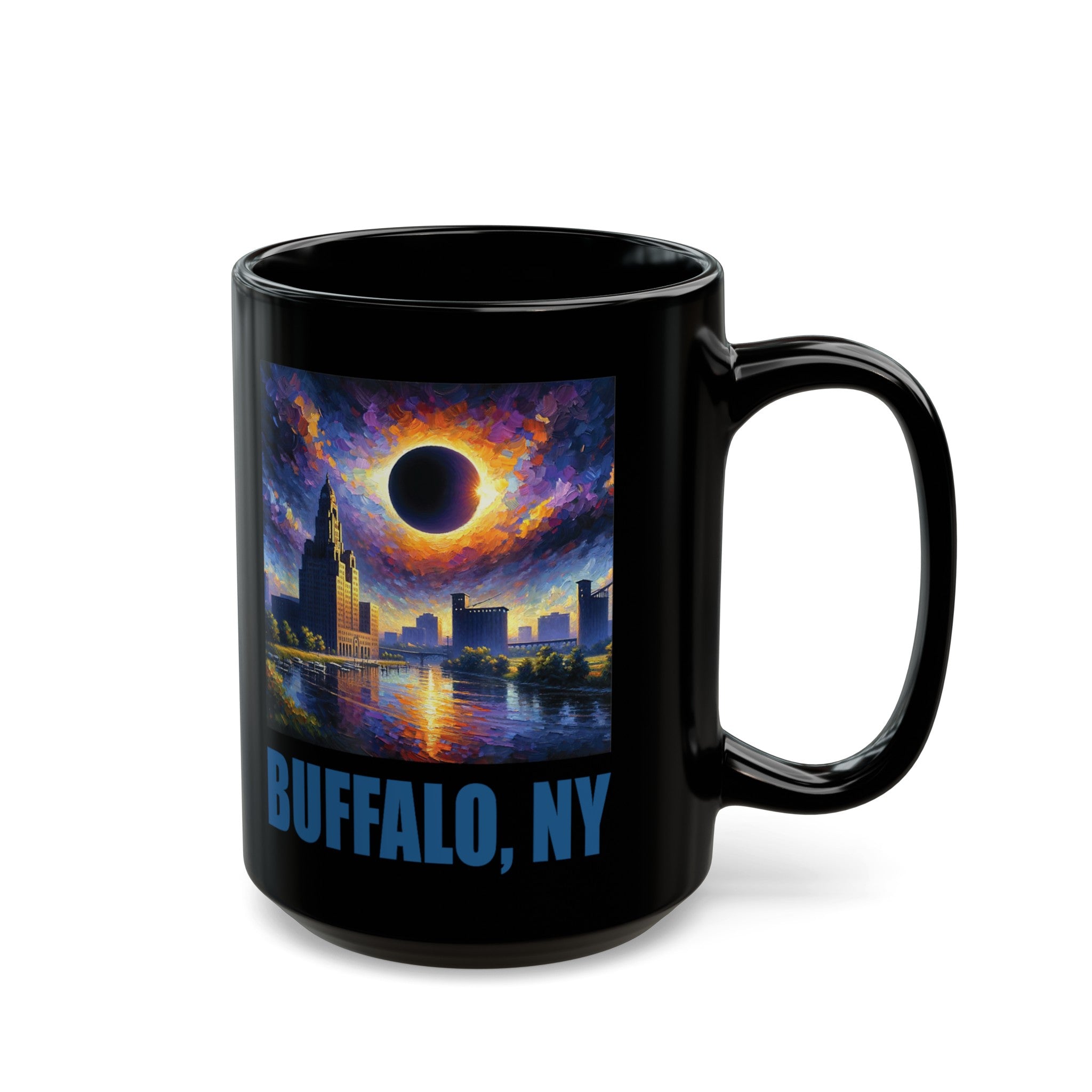 Buffalo NY Solar Eclipse Black Mug (11oz, 15oz)-Phoenix Styles