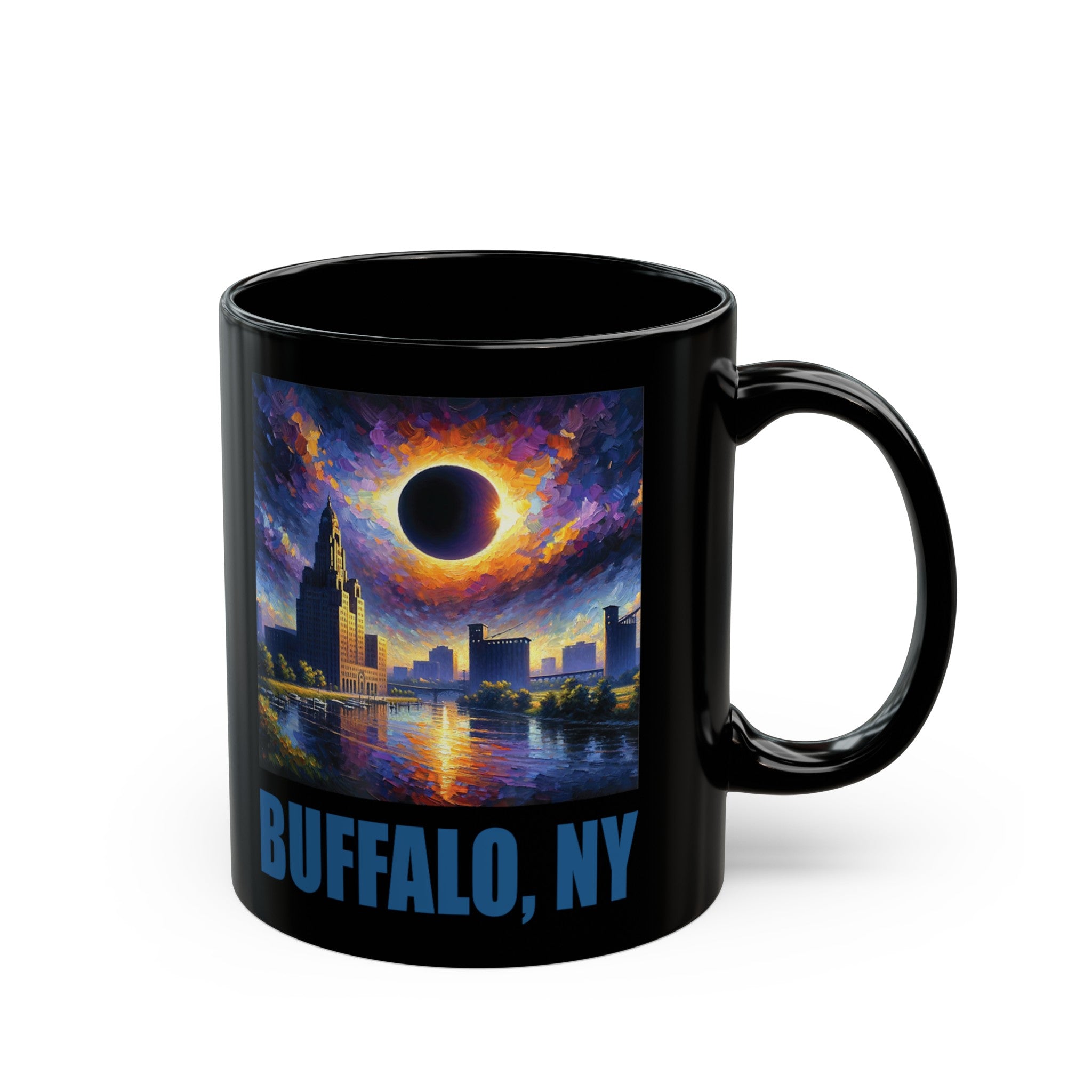 Buffalo NY Solar Eclipse Black Mug (11oz, 15oz)-Phoenix Styles