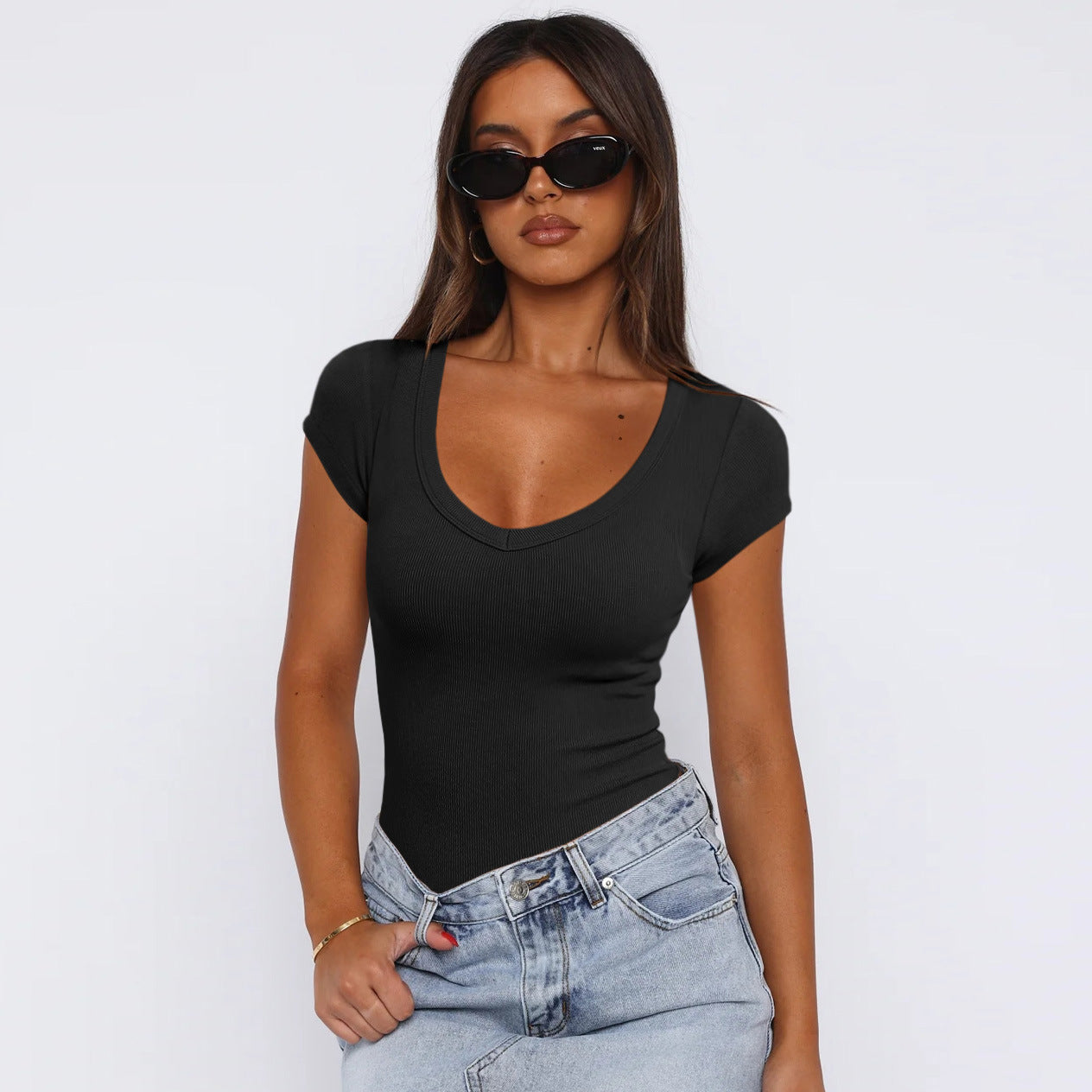 Short-Sleeved Spiral Pattern Slim T-Shirt