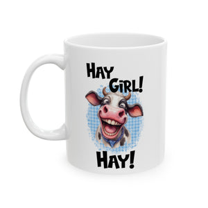 Hay Girl Ceramic White Mug, (11oz, 15oz)-Phoenix Styles