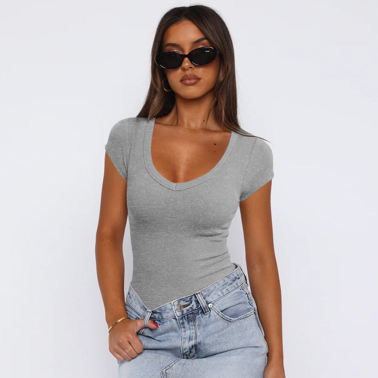 Short-Sleeved Spiral Pattern Slim T-Shirt