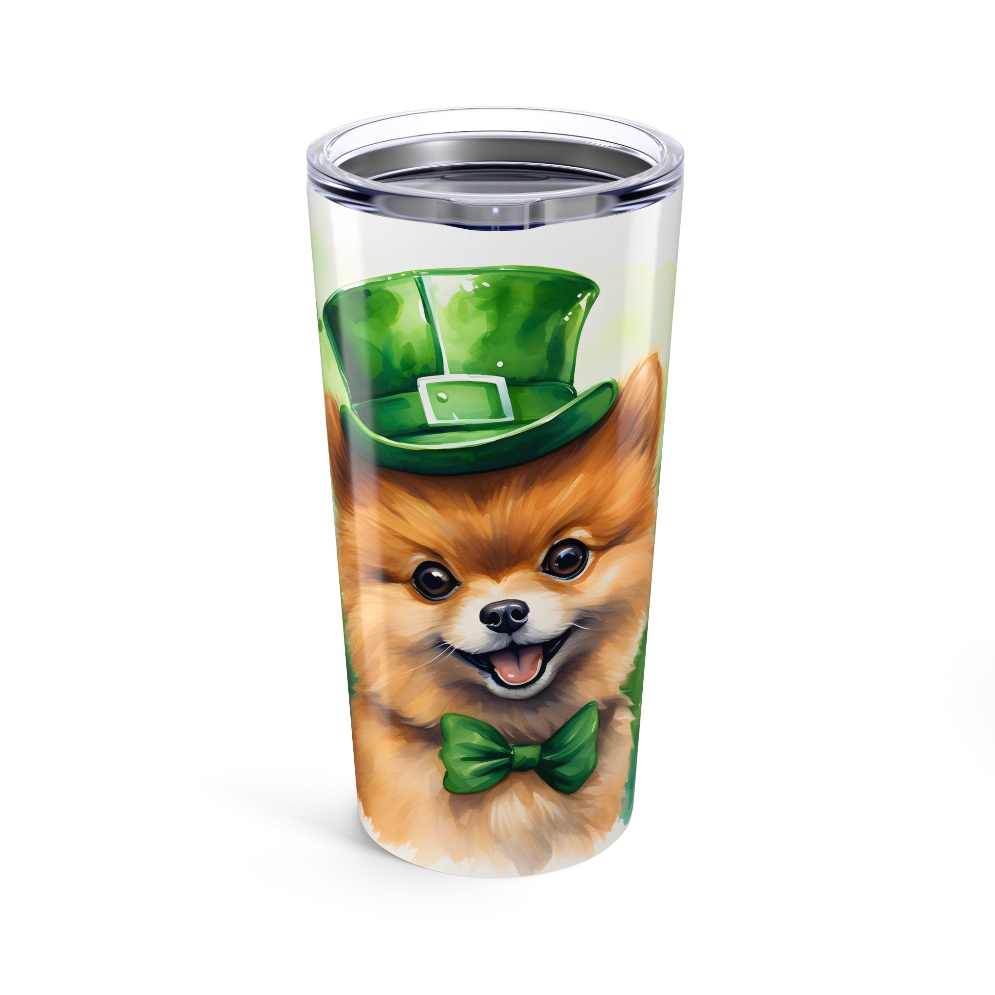 Pomeranian Tumbler 20oz - St. Patrick's Day Dog Tumbler with Green Theme