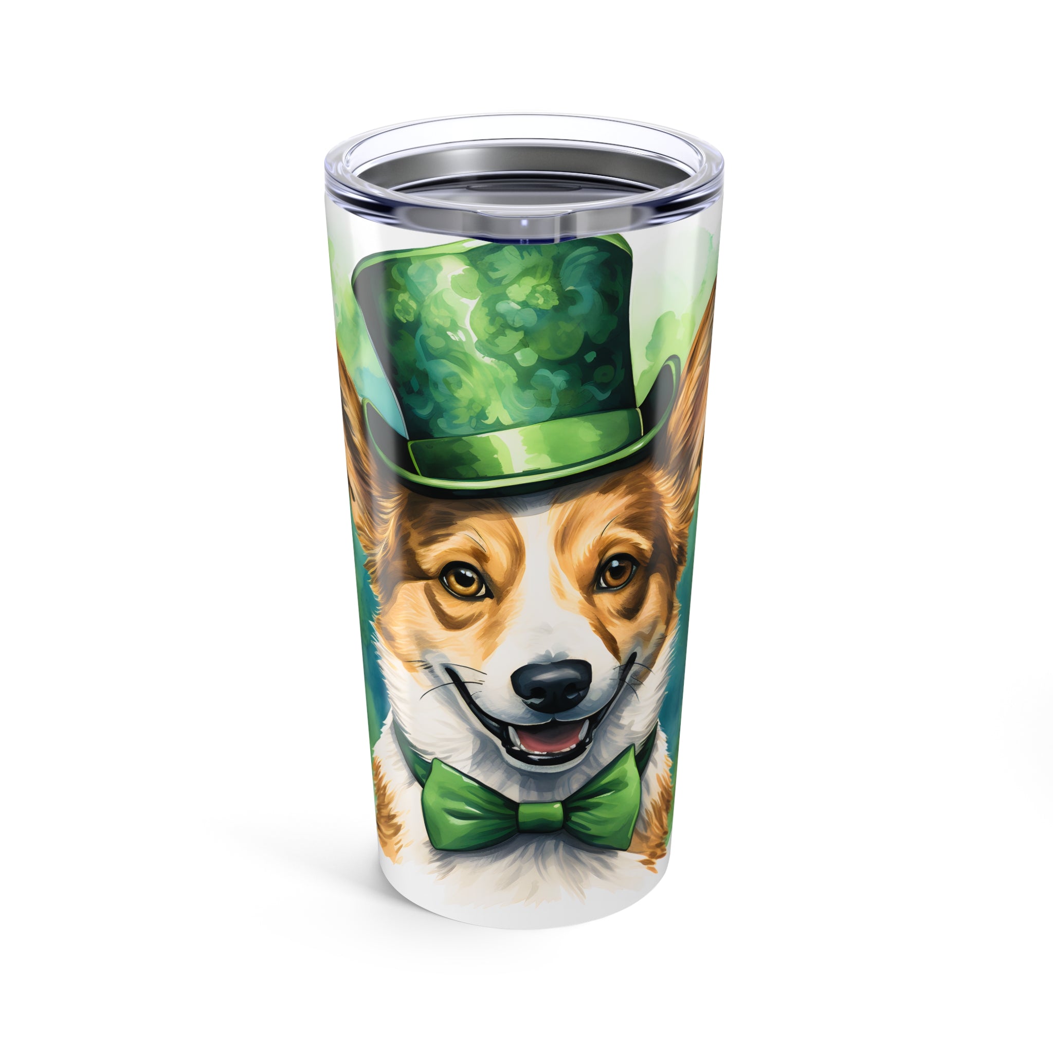 Lucky Corgi Tumbler 20oz - St. Patrick's Day Dog Tumbler with Green Theme