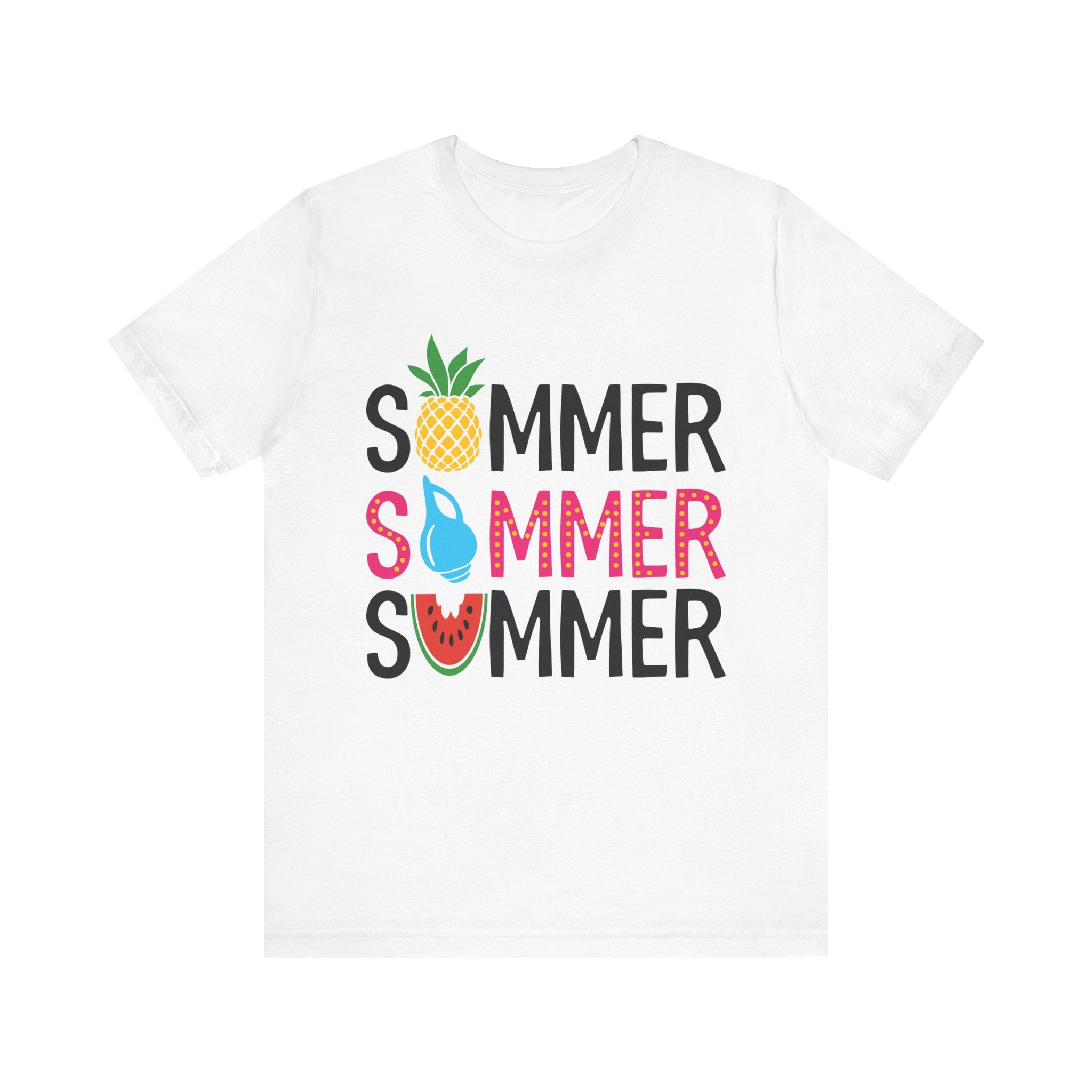 Summer Vibes Tee - Unisex Jersey Short Sleeve T-Shirt with Pineapple, Watermelon & Fun Text