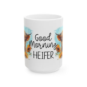 Good Morning Heifer Ceramic Mug, (11oz, 15oz)-Phoenix Styles