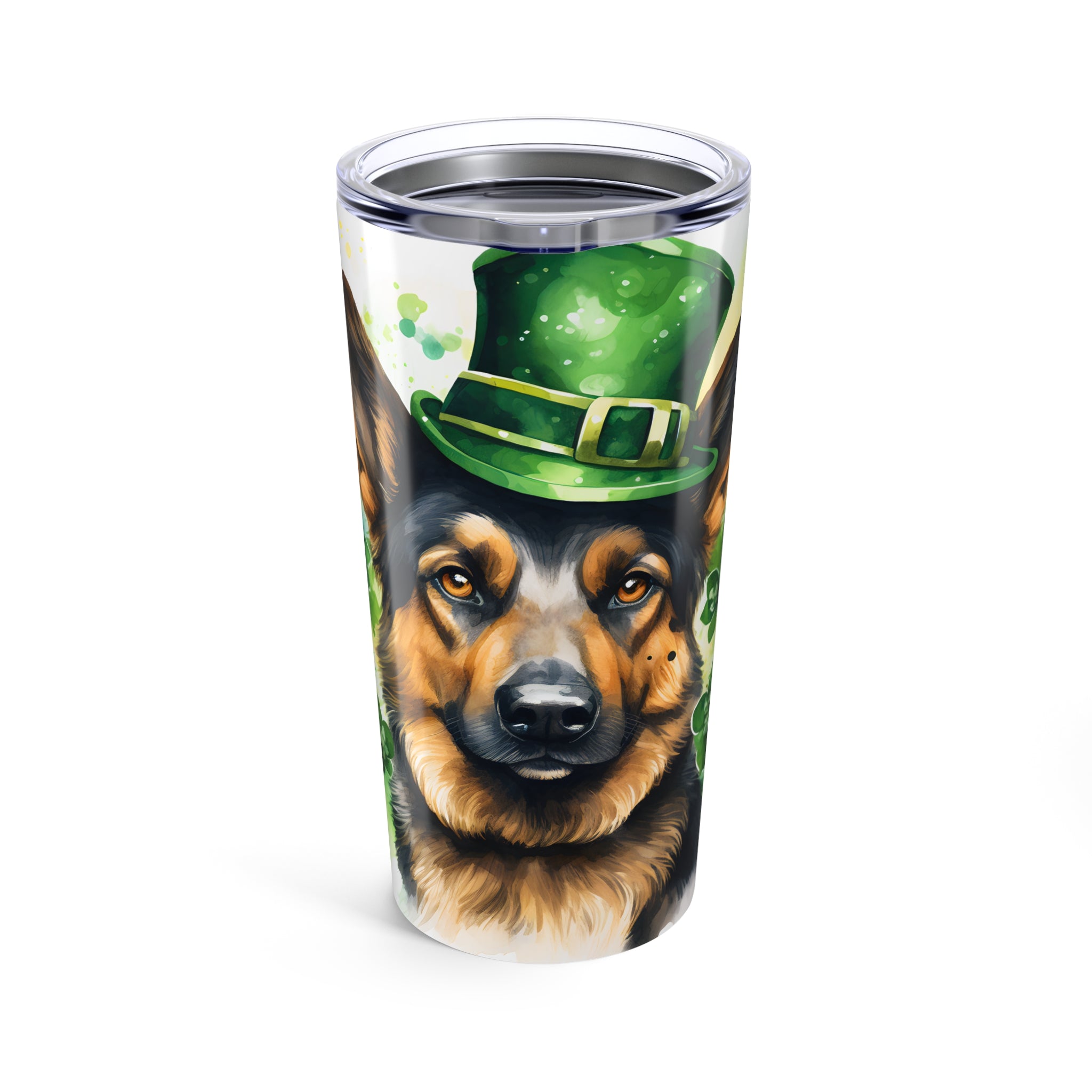 German Shepherd Tumbler 20oz - St. Patrick's Day Dog Tumbler with Green Theme