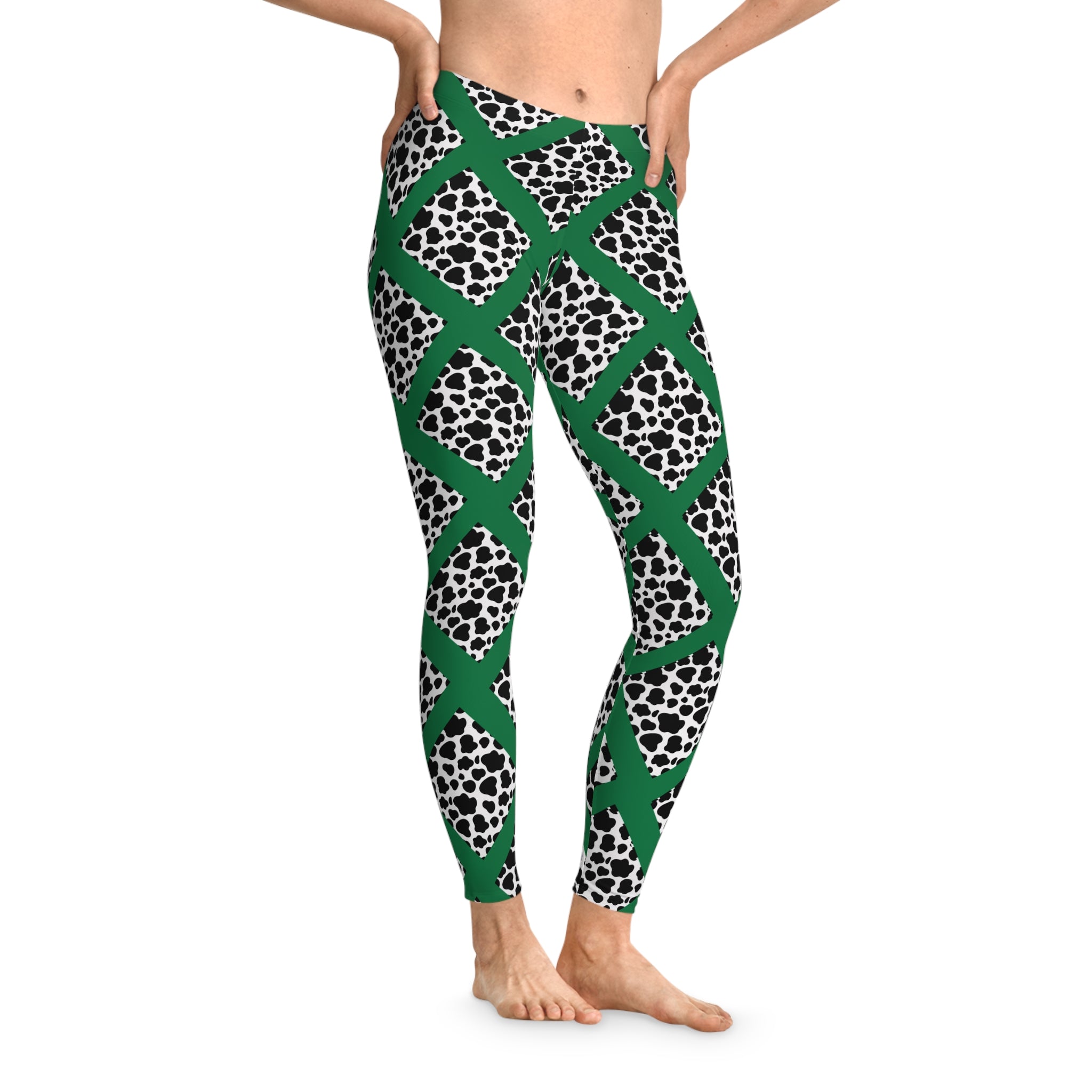 Jungle Beat Green Stripe with Cow Print Leggings