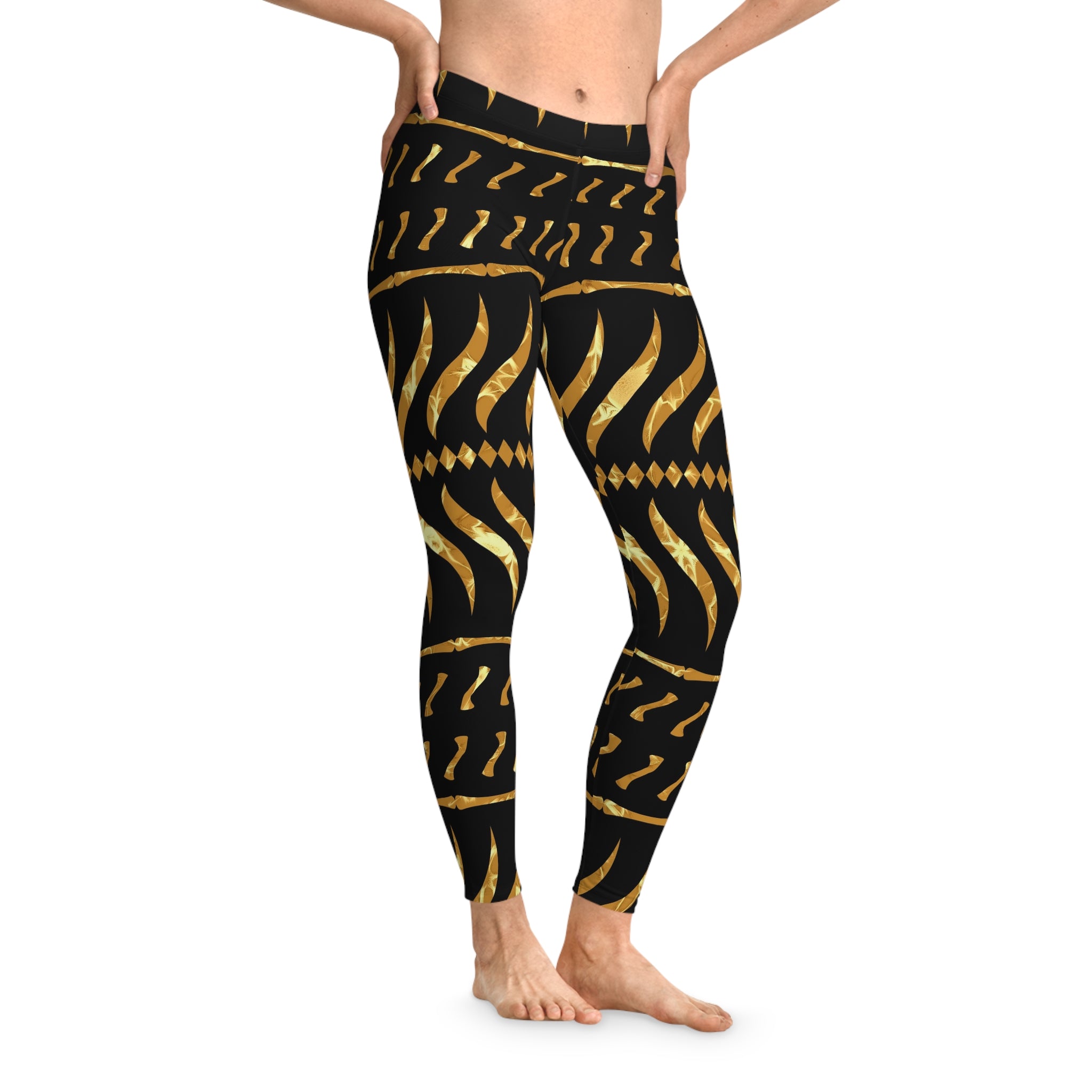 African Tribal Black and Fancy Gold Stretchy Leggings