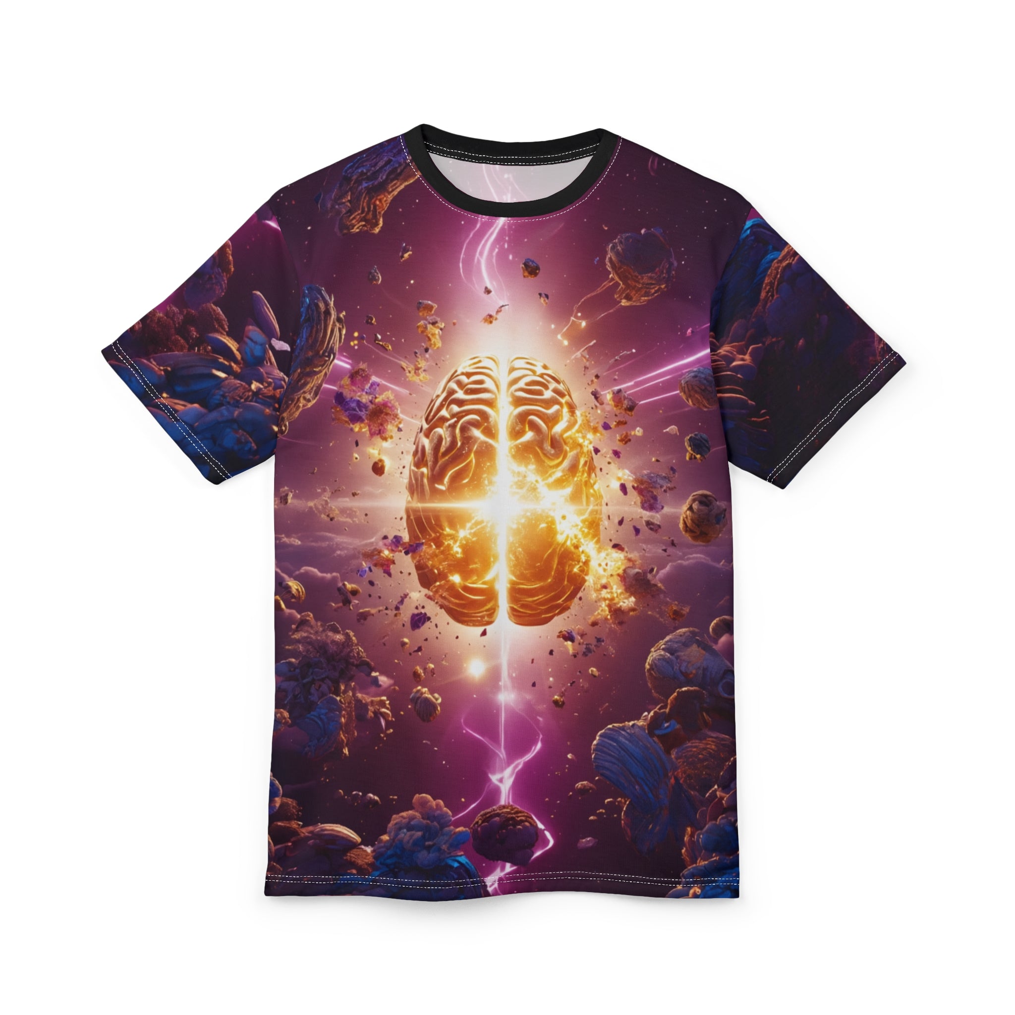 Cosmic Brain Tee - Colorful Space Design with Vibrant Energy