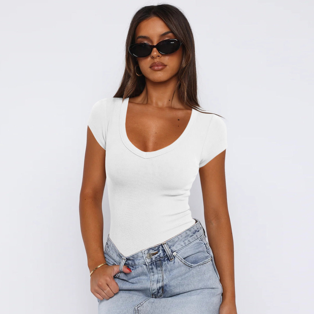Short-Sleeved Spiral Pattern Slim T-Shirt