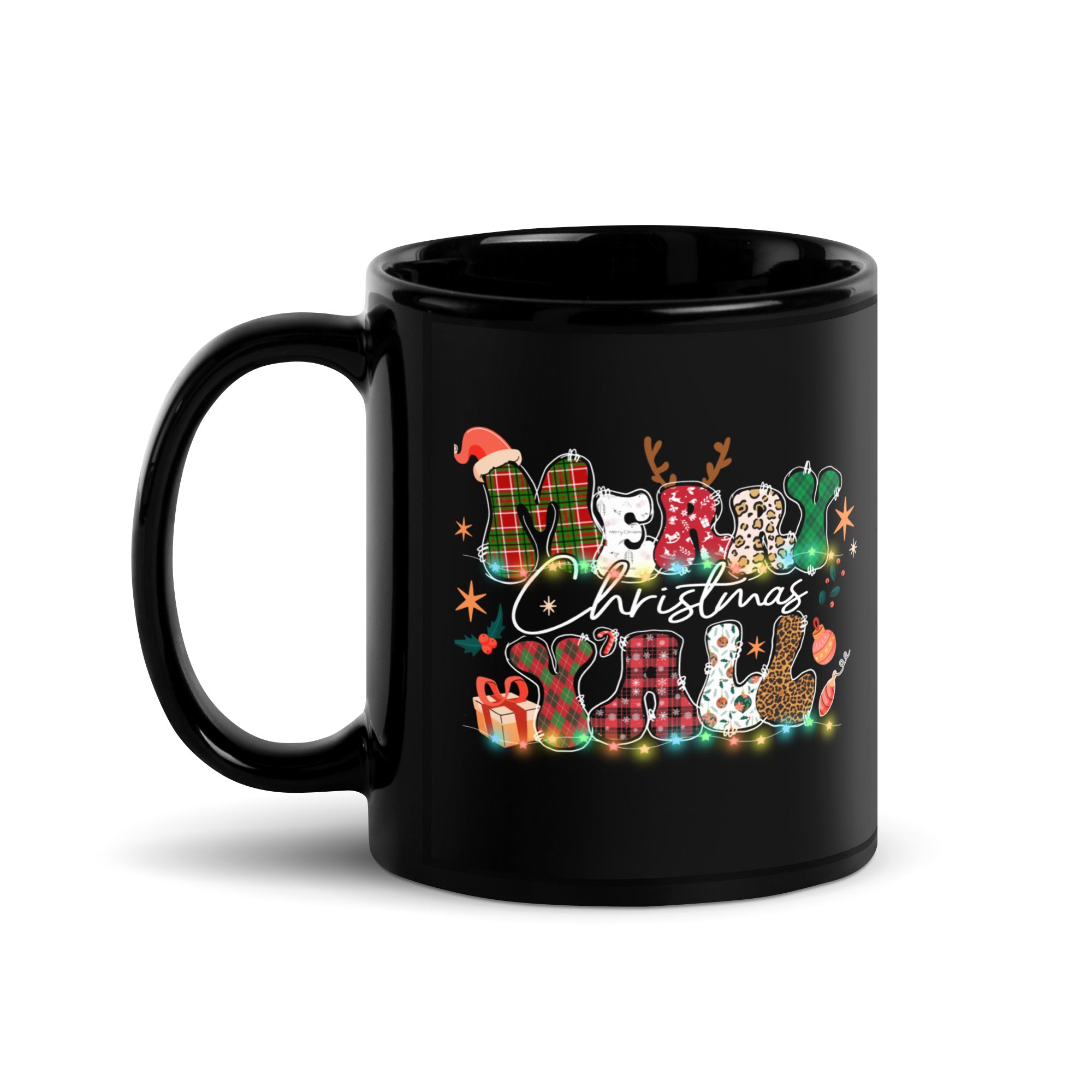 Merry Christmas Yall Black Glossy Mug-Phoenix Styles