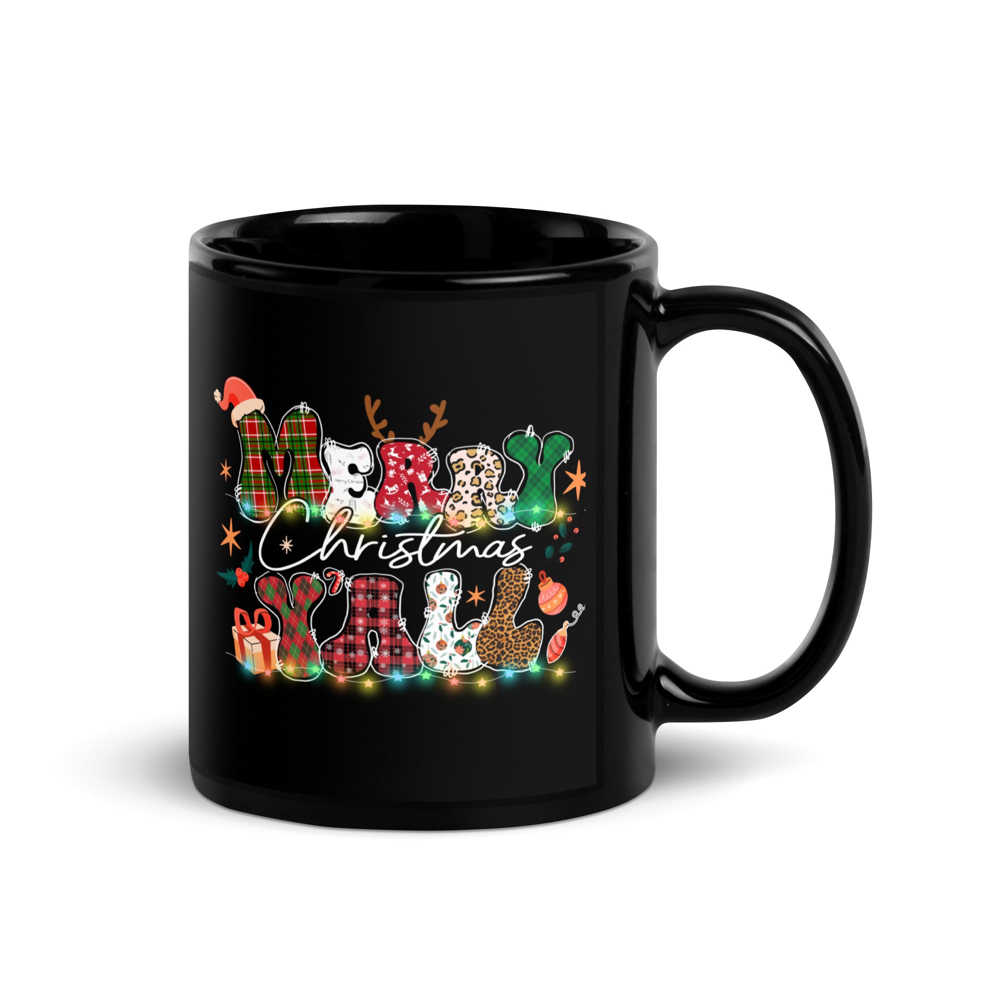 Merry Christmas Yall Black Glossy Mug-Phoenix Styles