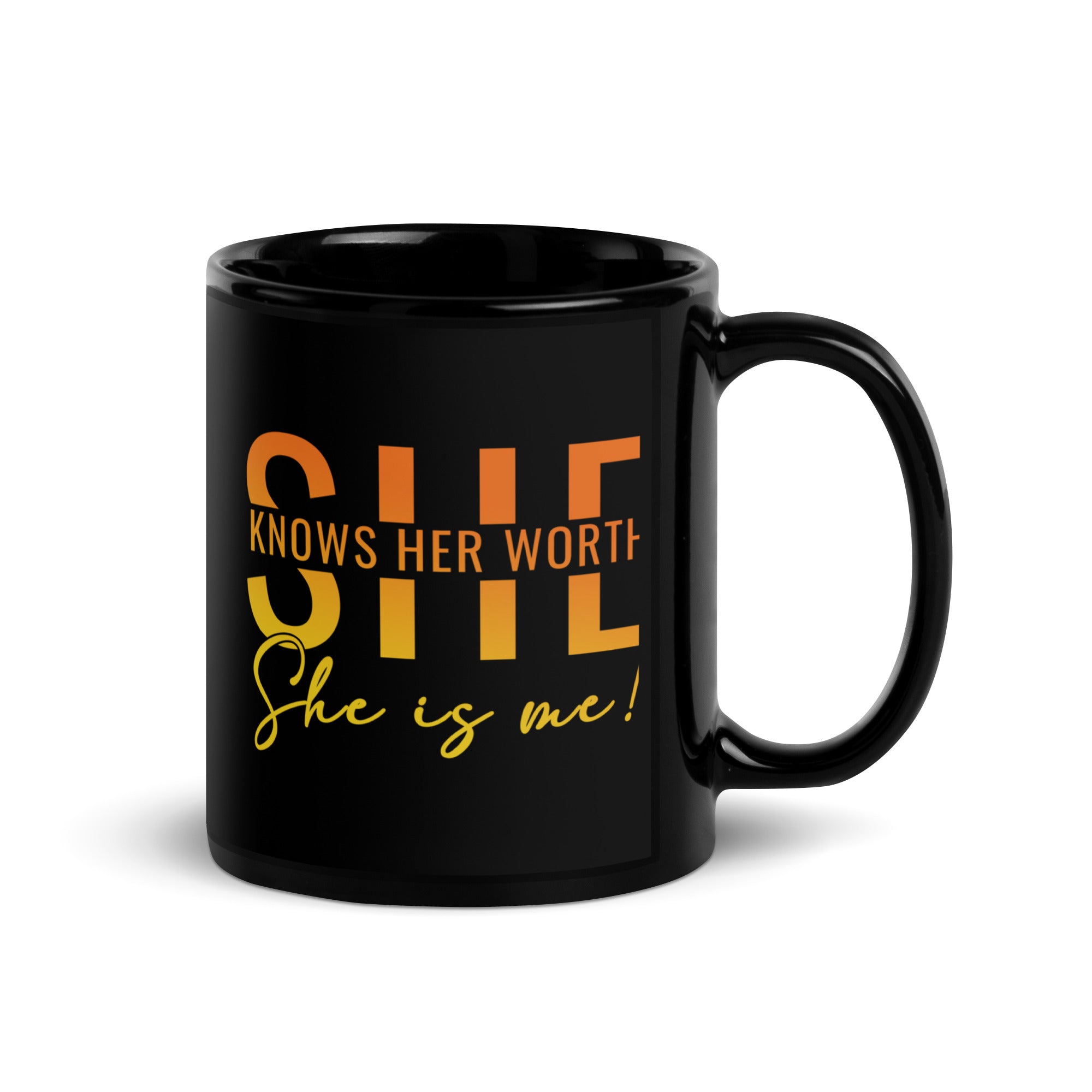 She Knowns Her Worth Black Glossy Mug-Phoenix Styles