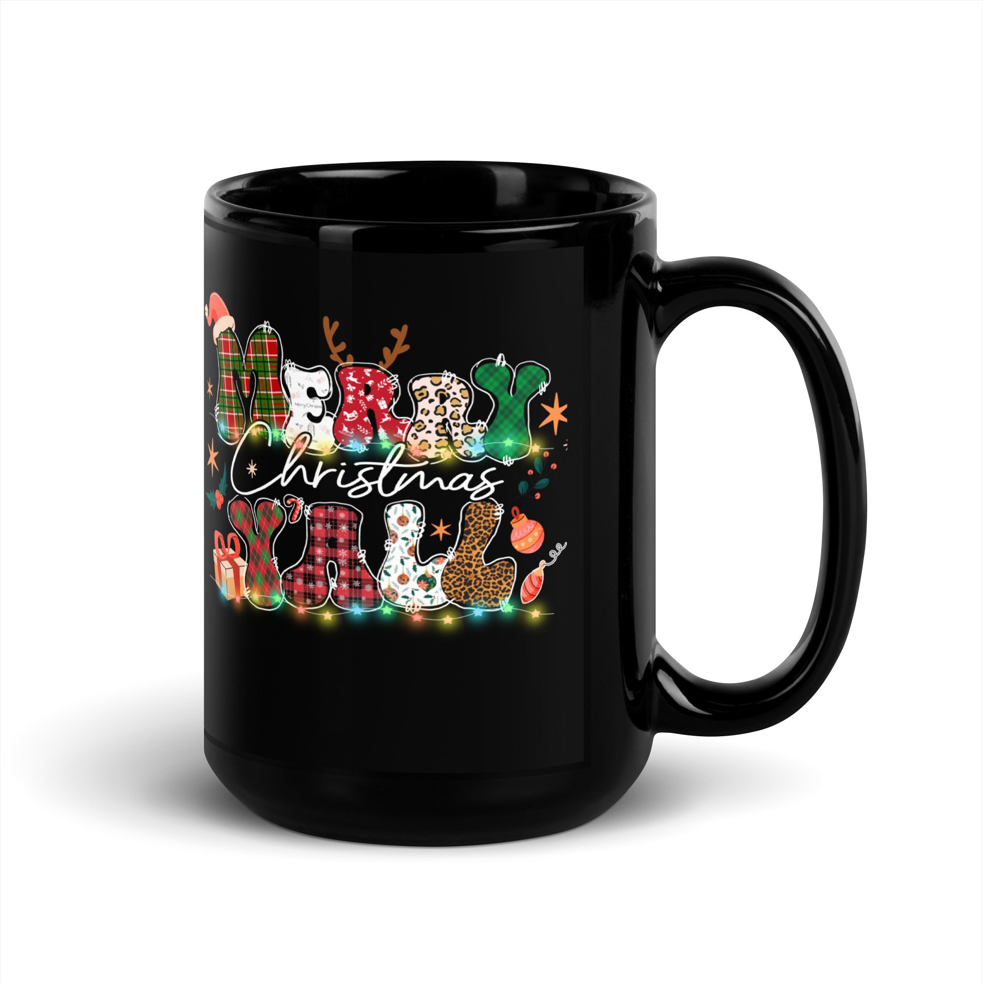 Merry Christmas Yall Black Glossy Mug-Phoenix Styles