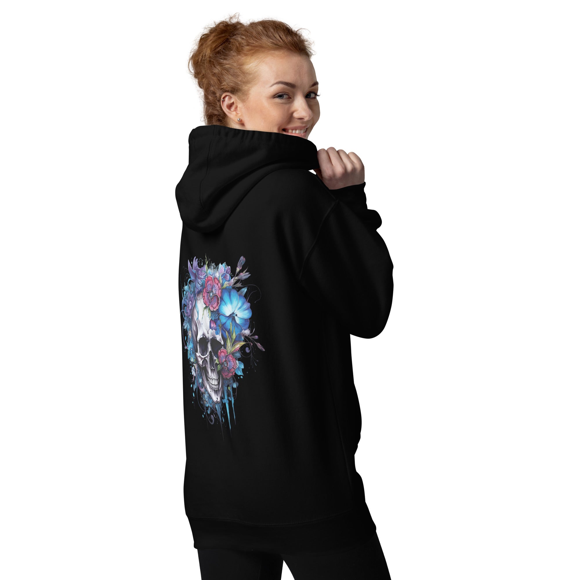 Purple and Blue Floral Skull Unisex Hoodie-Phoenix Styles