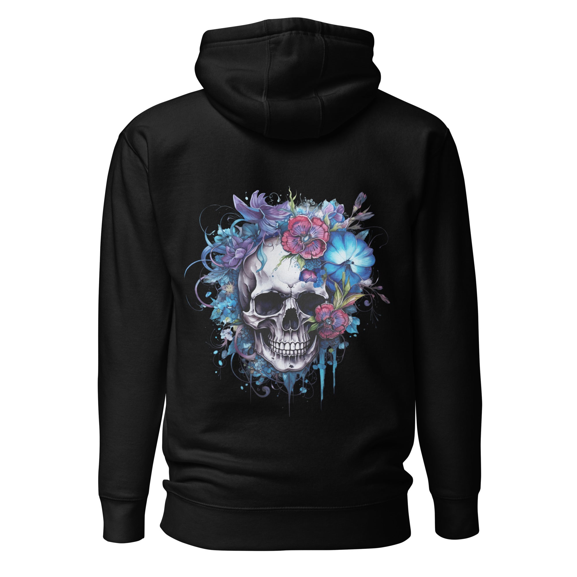 Purple and Blue Floral Skull Unisex Hoodie-Phoenix Styles