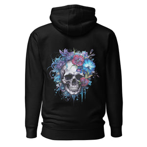 Purple and Blue Floral Skull Unisex Hoodie-Phoenix Styles