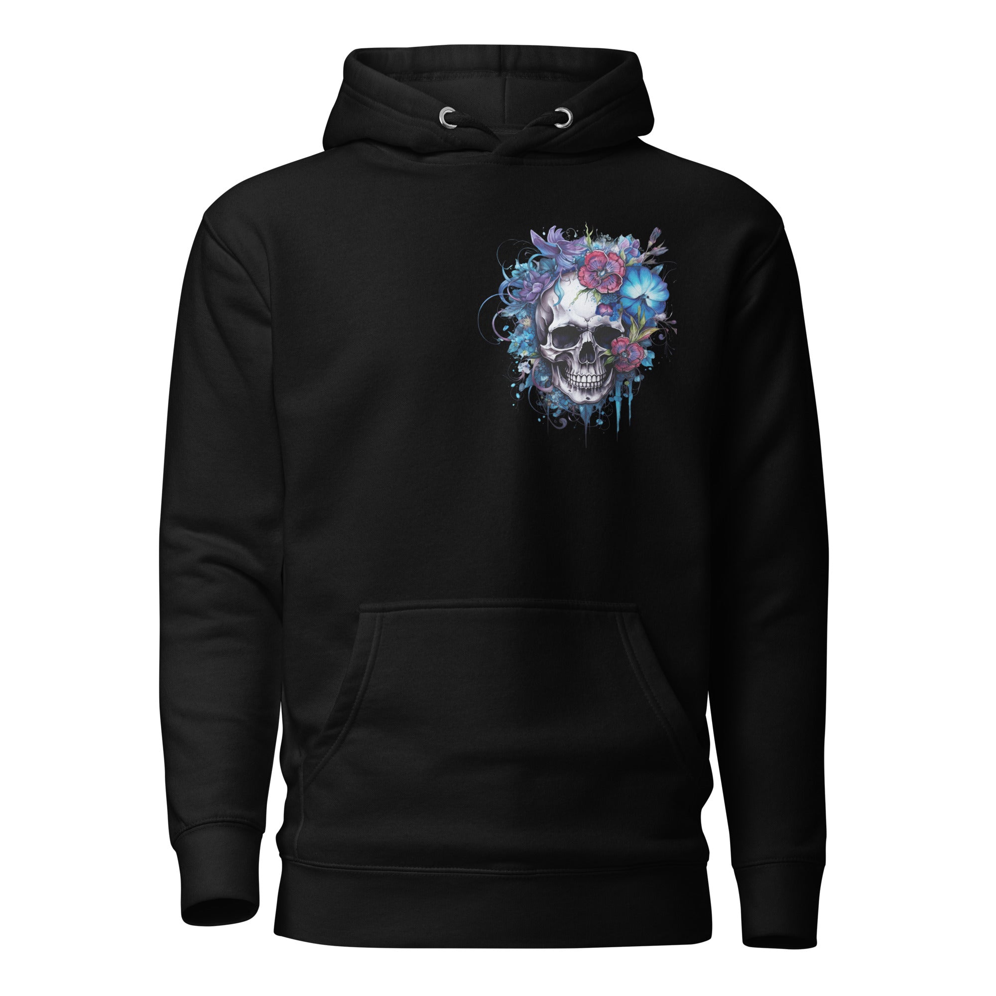 Purple and Blue Floral Skull Unisex Hoodie-Phoenix Styles