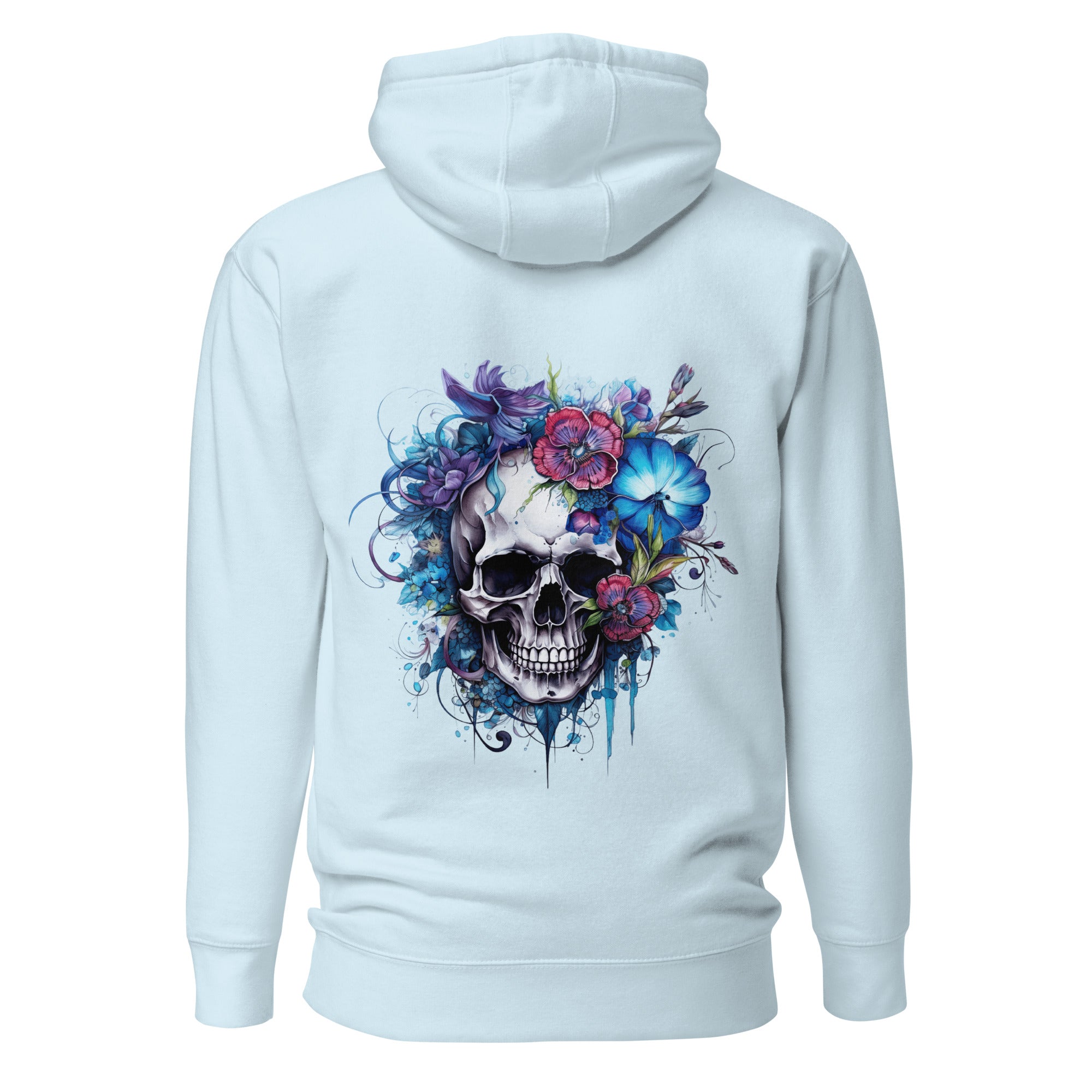 Purple and Blue Floral Skull Unisex Hoodie-Phoenix Styles