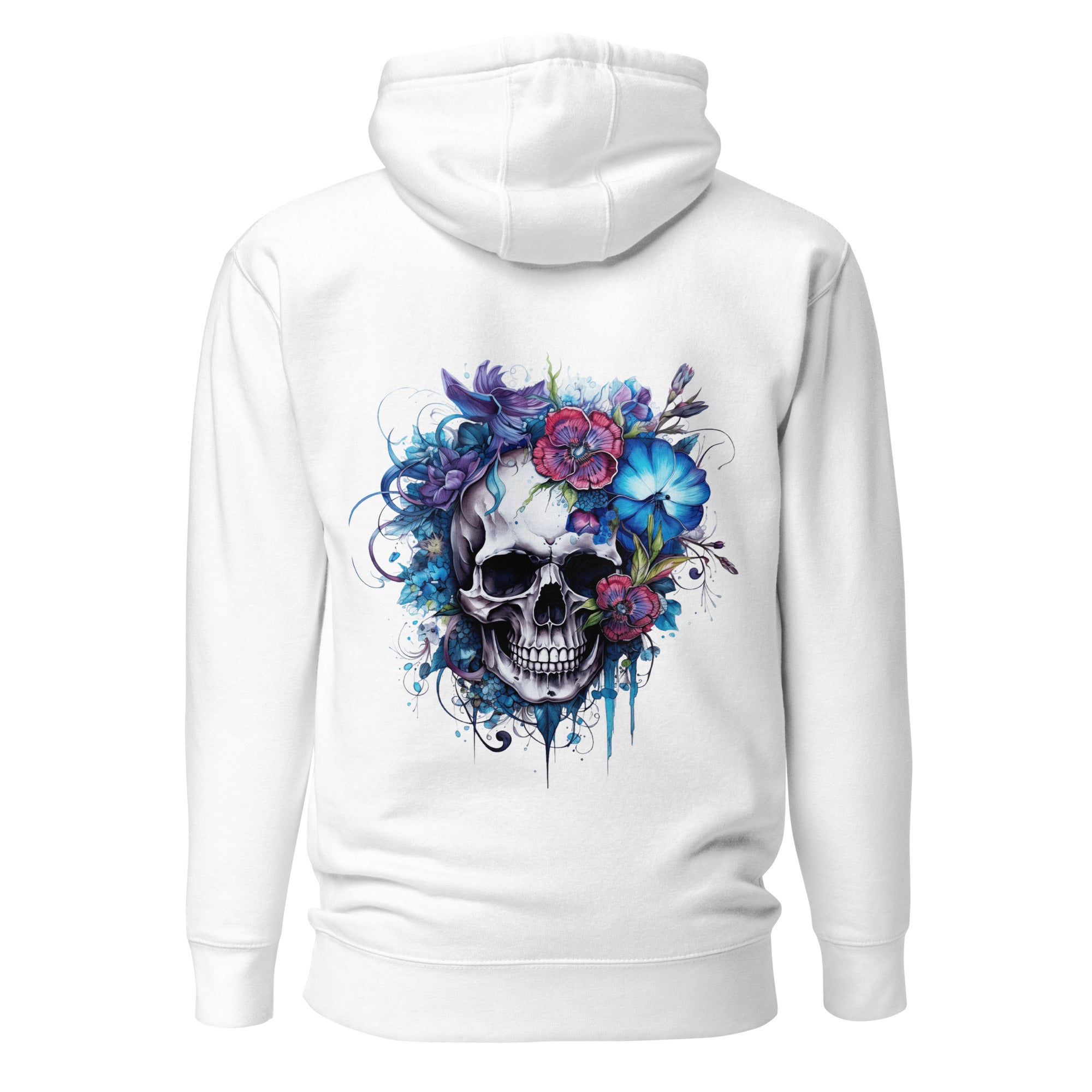 Purple and Blue Floral Skull Unisex Hoodie-Phoenix Styles