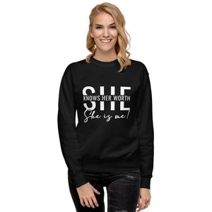 She Knowns Her Worth White Print Unisex Premium Sweatshirt-Phoenix Styles