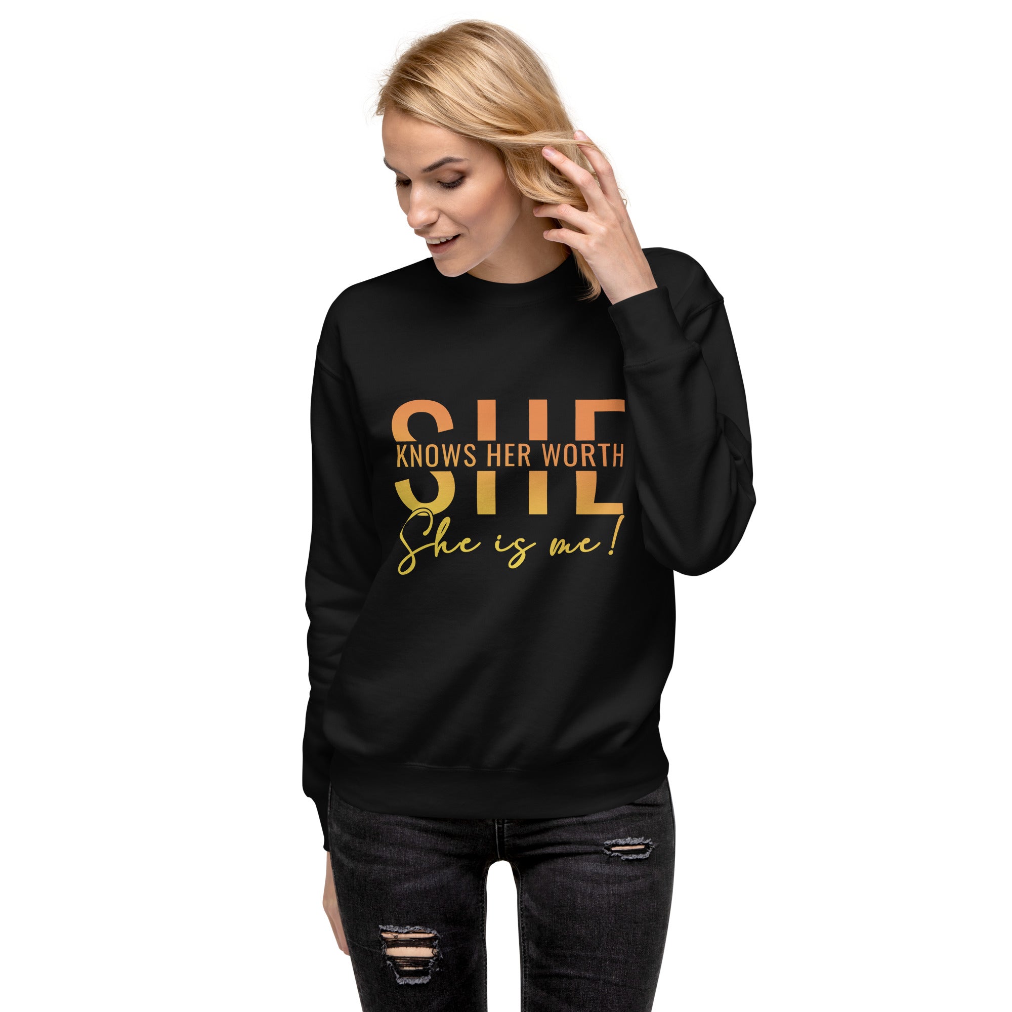 She Knowns Her Worth Ombre Premium Sweatshirt-Phoenix Styles