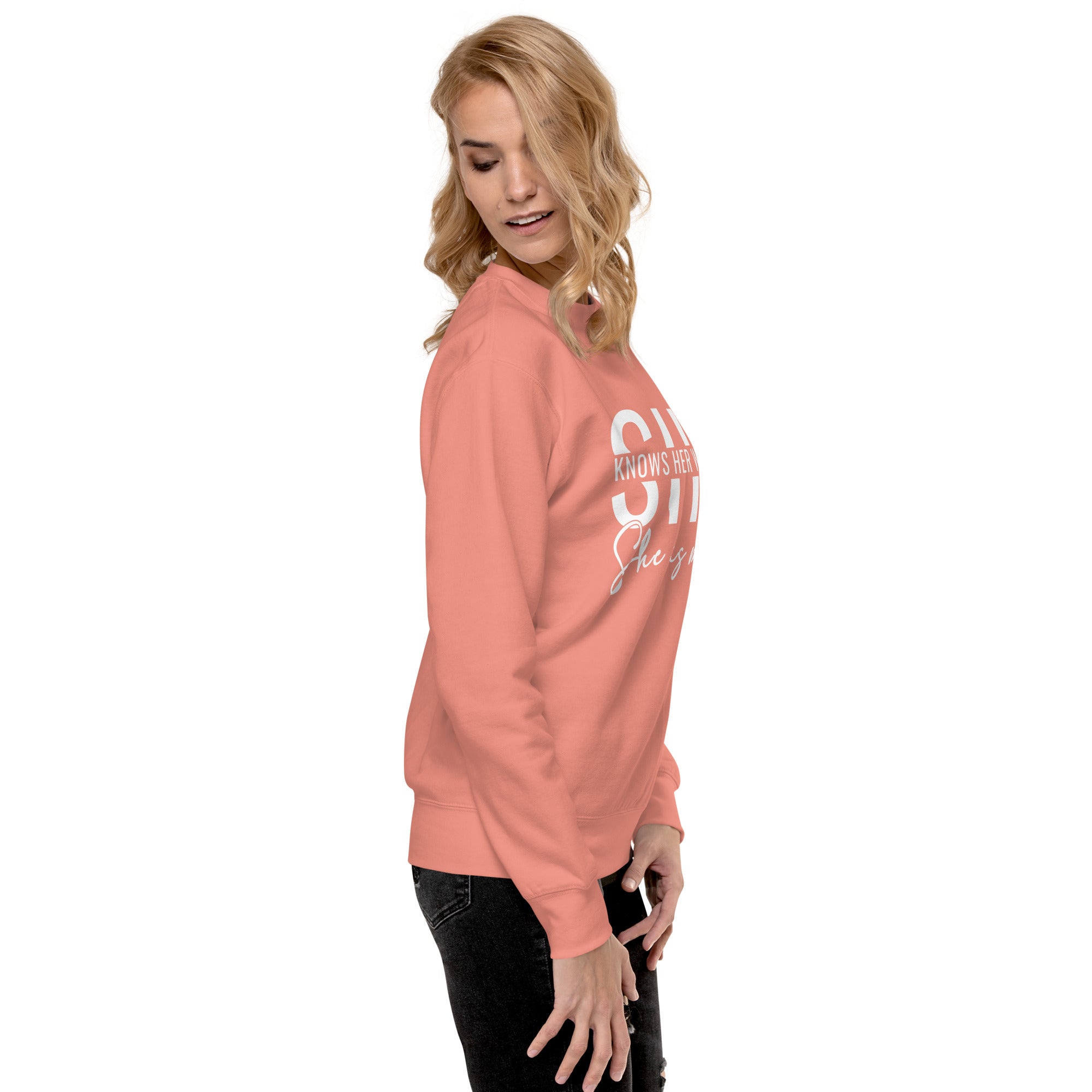 She Knowns Her Worth White Print Unisex Premium Sweatshirt-Phoenix Styles